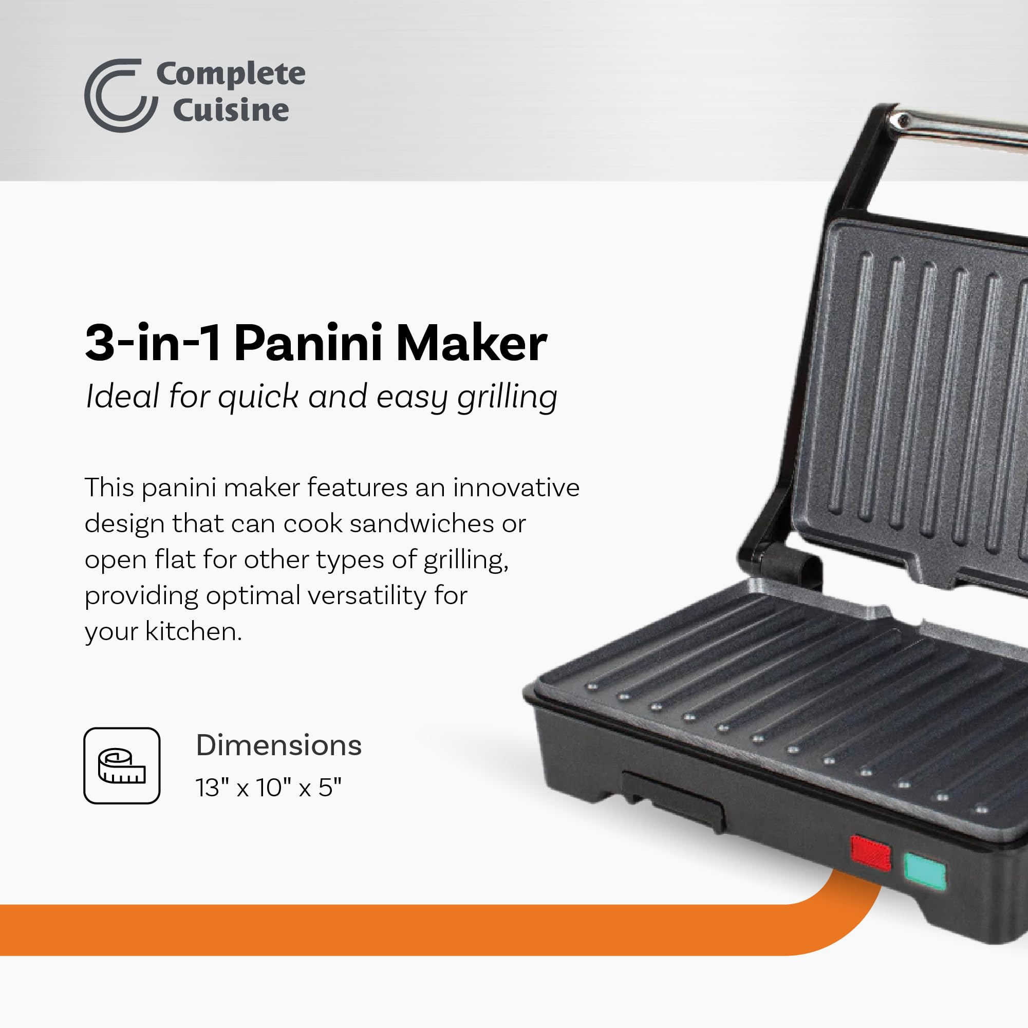 Complete Cuisine CC-PN1200 Panini Maker Sandwich Press with Nonstick Surface, Panini-Press Sandwich Maker