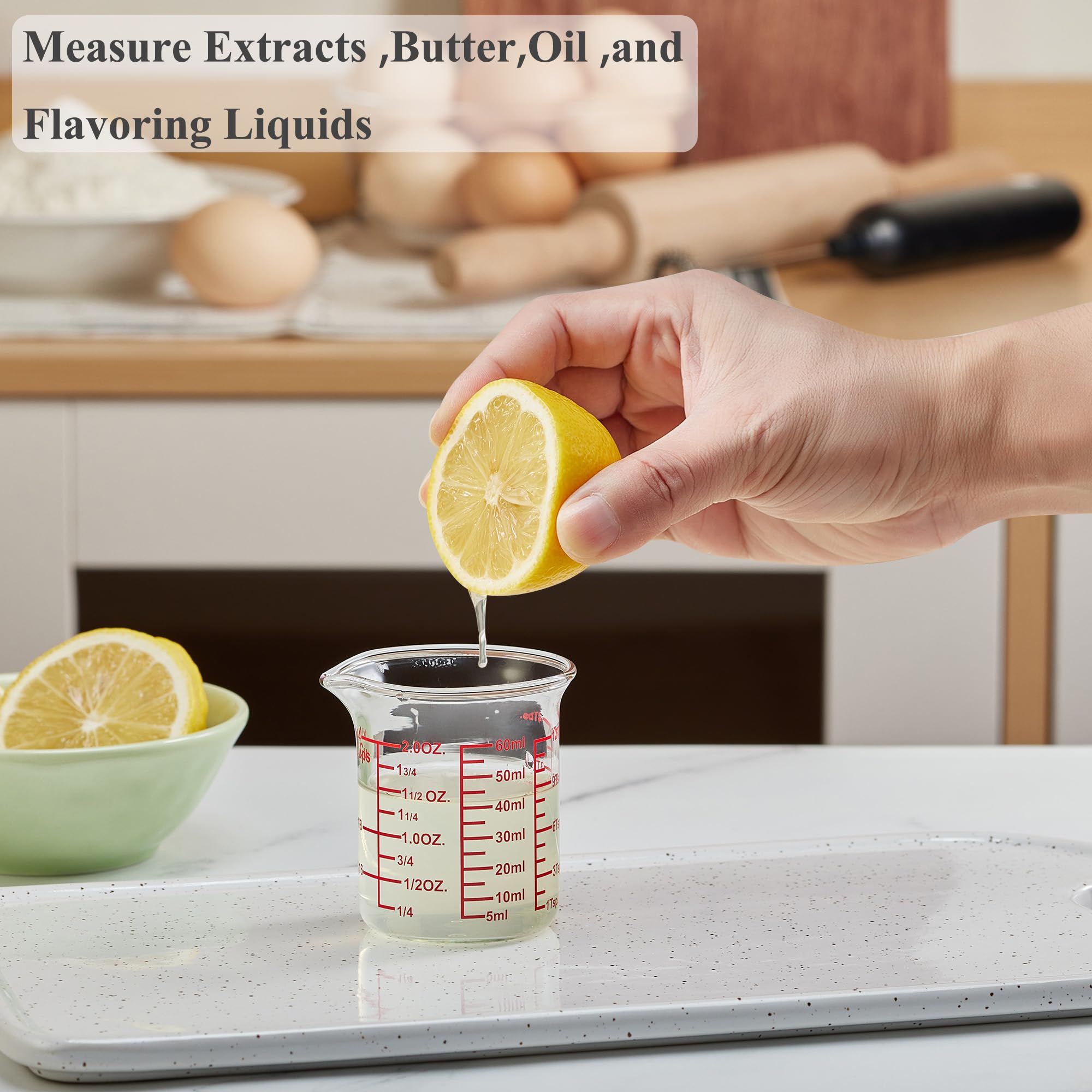 Vaso medidor de vidrio de borosilicato alto, boquilla en forma de V, vaso medidor de vidrio para cocina o restaurante, fácil de leer, 60 ml, paquete de 2