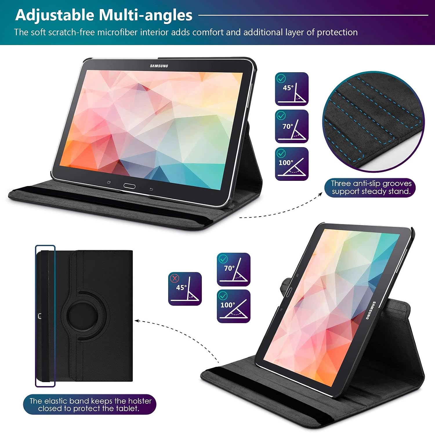 DETUOSI Rotating Case Compatible with Samsung Galaxy Tab 4 10.1 inch 2014 (Model: SM-T530/T531/T535/T537) ,【Auto Sleep/ Wake】 PU Leather Protective Smart Cover with 360 Degree Rotating Stand #Black