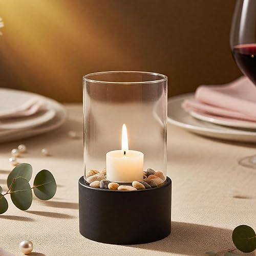 EastFlame - Portavelas de mesa con piedras decorativas, apto para velas de 2.5 pulgadas de diámetro y debajo del pilar y velas perfumadas, regalo