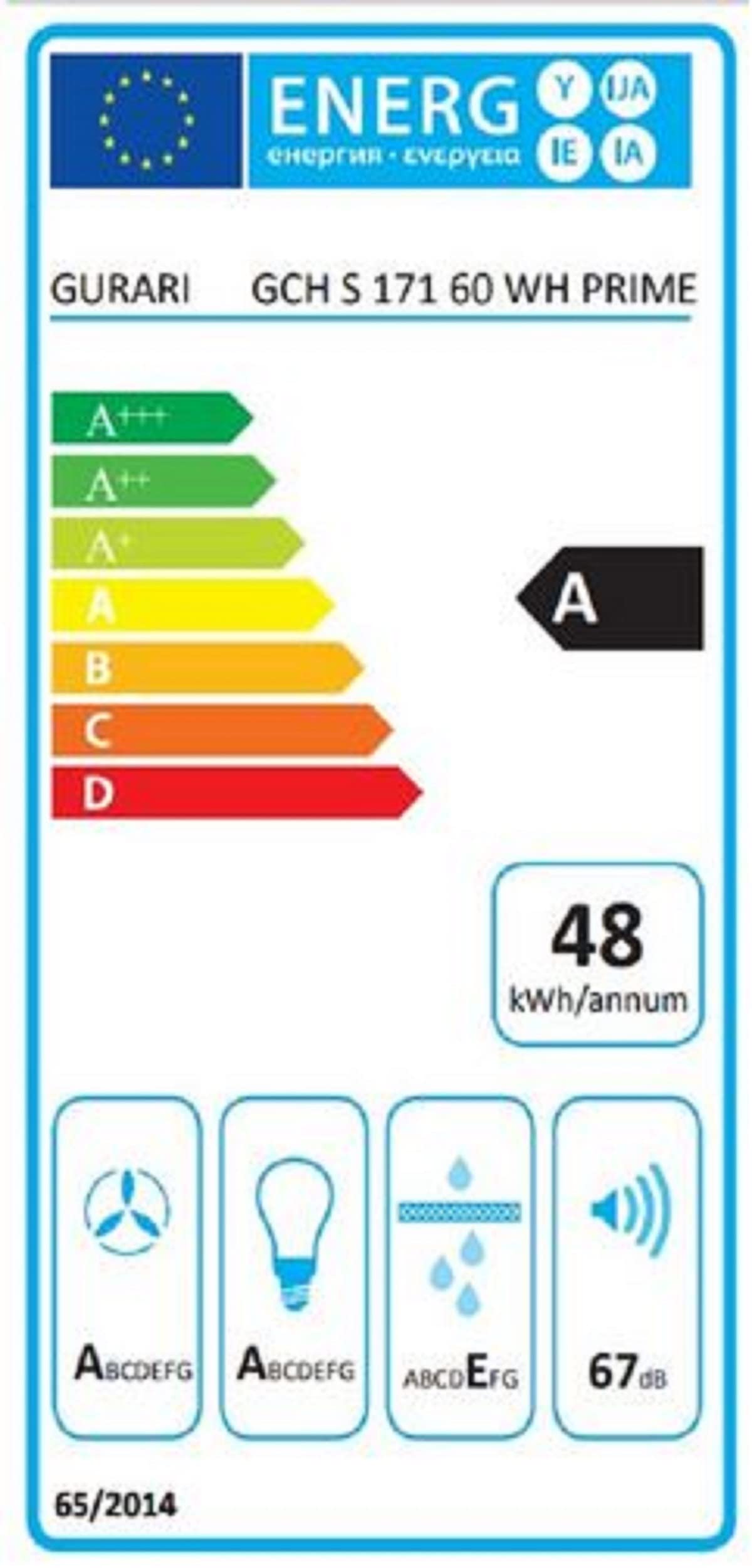 GURARI GCH S 171 WH 60 Prime + aire ambiente - Campana de cocina de 60 cm, cristal blanco, 1000 m³/h, 4 niveles, pantalla, extracción de bordes, control remoto, recirculación, aire de salida