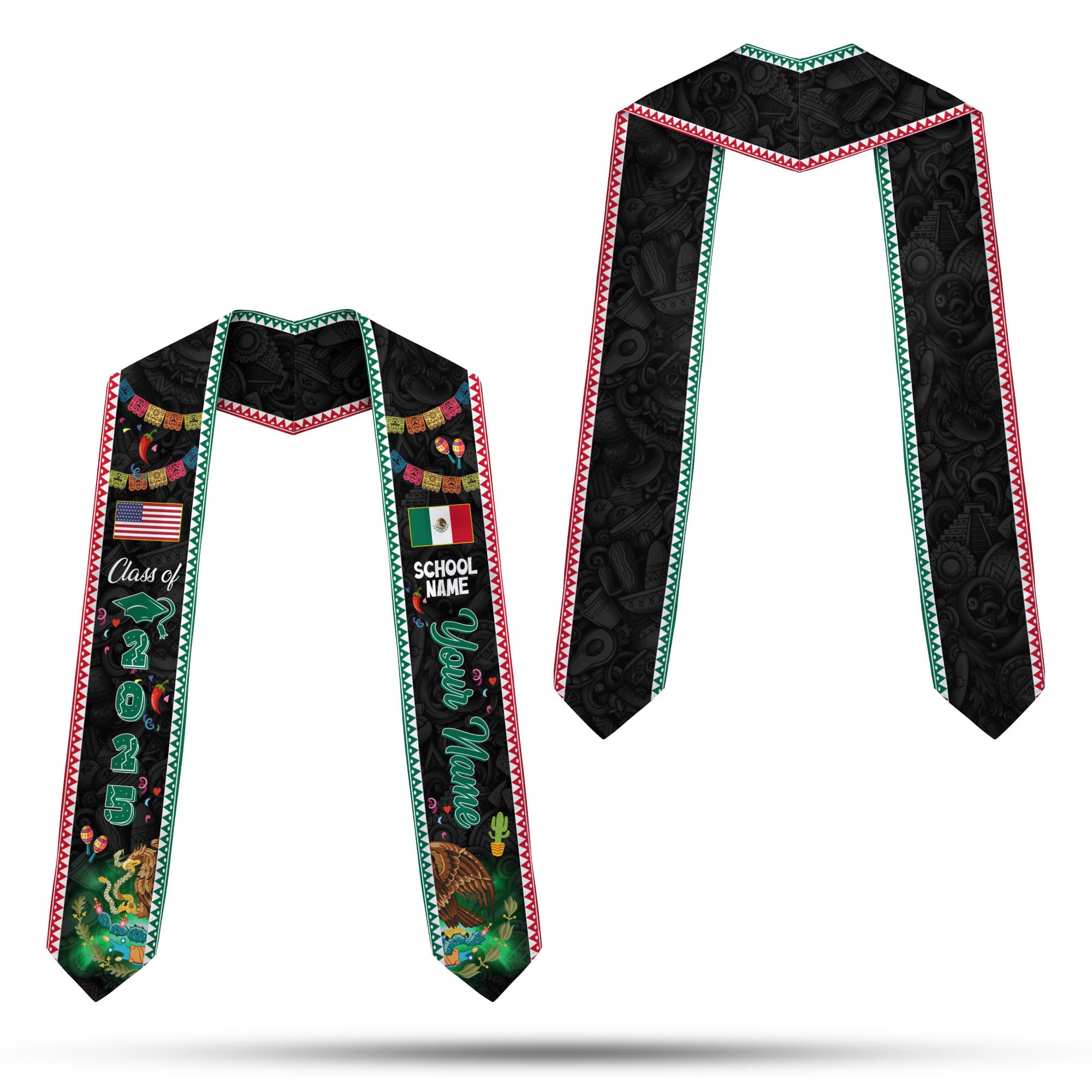 MonkeyVan Custom Mexican Graduation Sash Mexican Flag Graduation Stole Mexican Stoles for Graduation 2025 Mexican Graduation Sash Mxc2