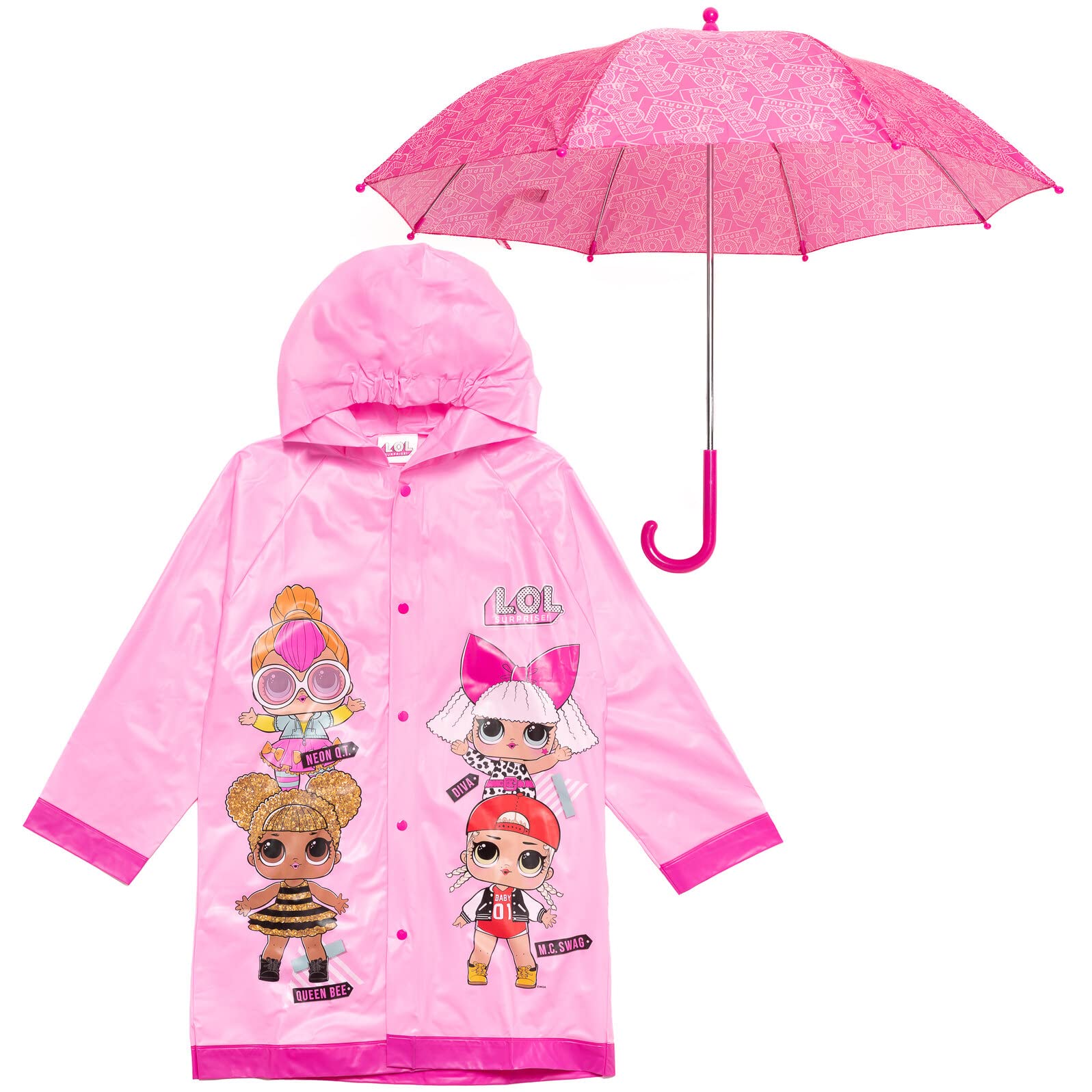 L.O.L. Surprise!Diva Neon Q.T. M.C. Swag Girls Waterproof Rain Jacket and Umbrella Little Kid to Big Kid