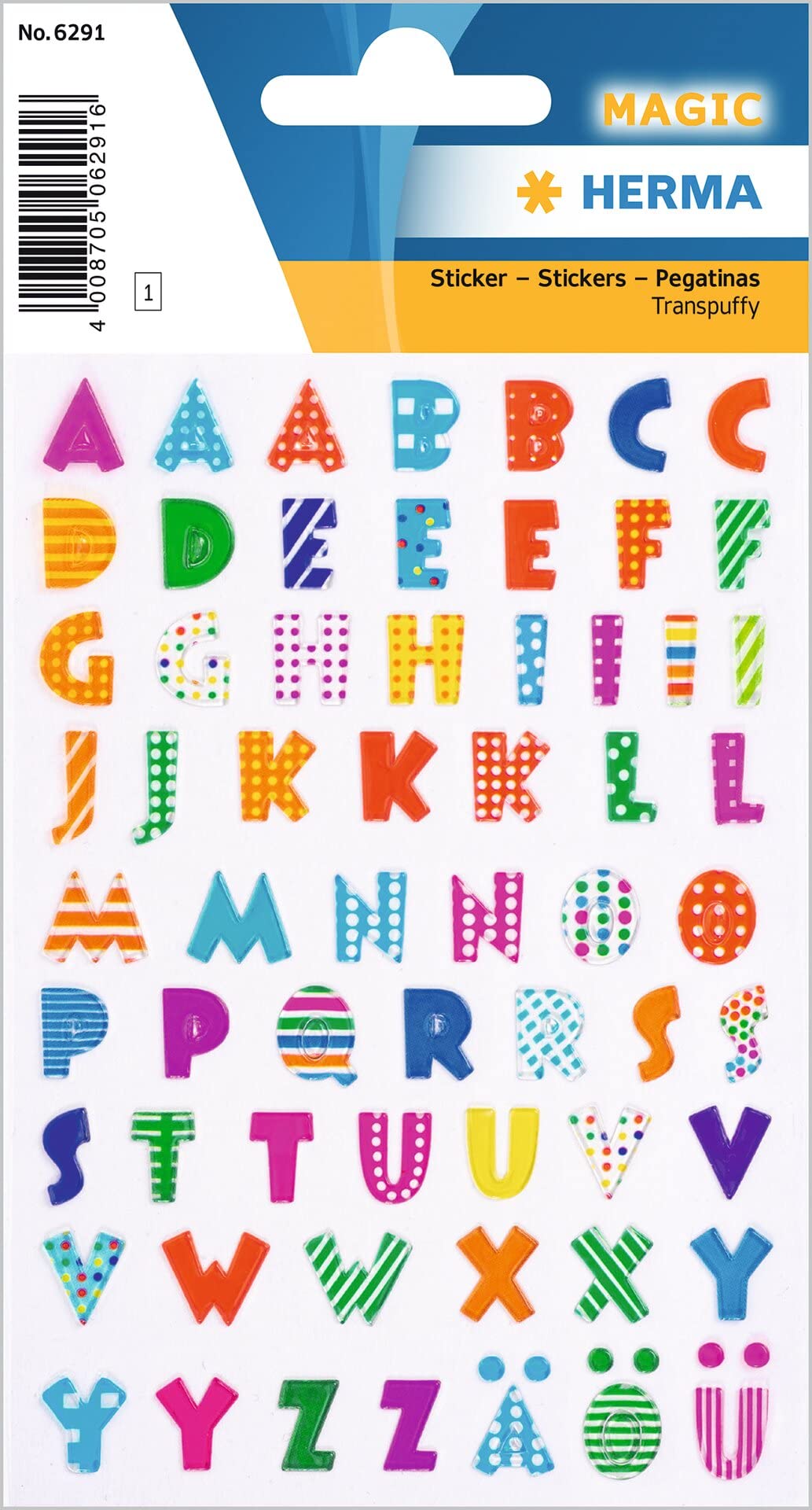HERMA 6291 Stone Stickers for Children, Letters (62 Stickers, Plastic, Matte) Self-Adhesive, Permanent Adhesive Motif Labels for Girls and Boys, Colourful