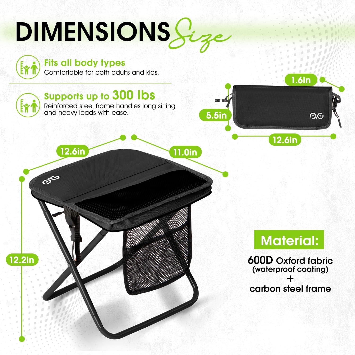 Camping Stool Upgraded FoldableStool, Aluminum Alloy Bracket, Portable outdoorfolding Chair with Pocket for Queuing, Fishing,Hiking Tours, BBQ, Parties, Outdoor Camping Accessories(Black)