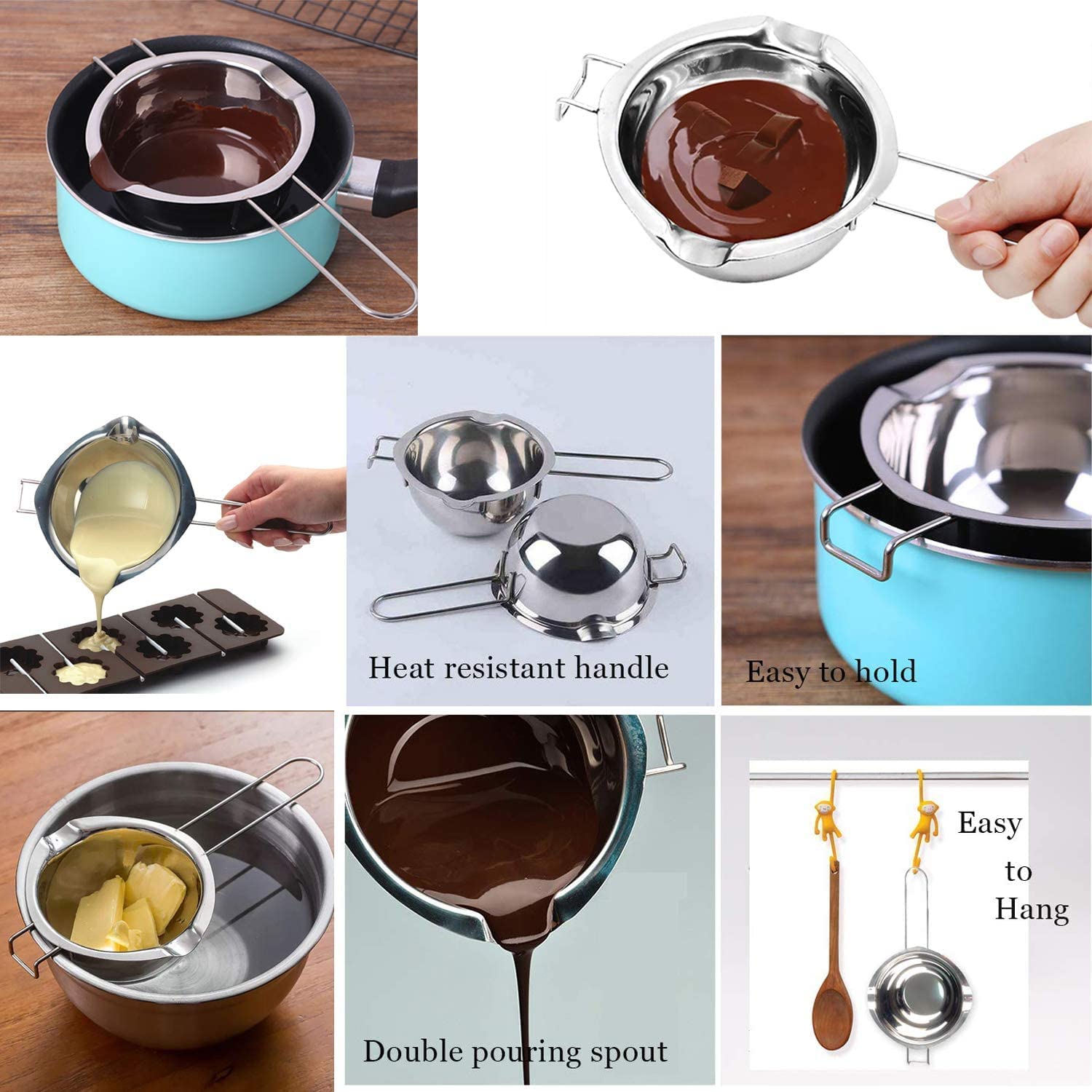 JOYIT Pentola per fusione di cioccolato, 1000 ml, in acciaio inox 304, per sciogliere il cioccolato, per il burro di zucchero, formaggio, caramello