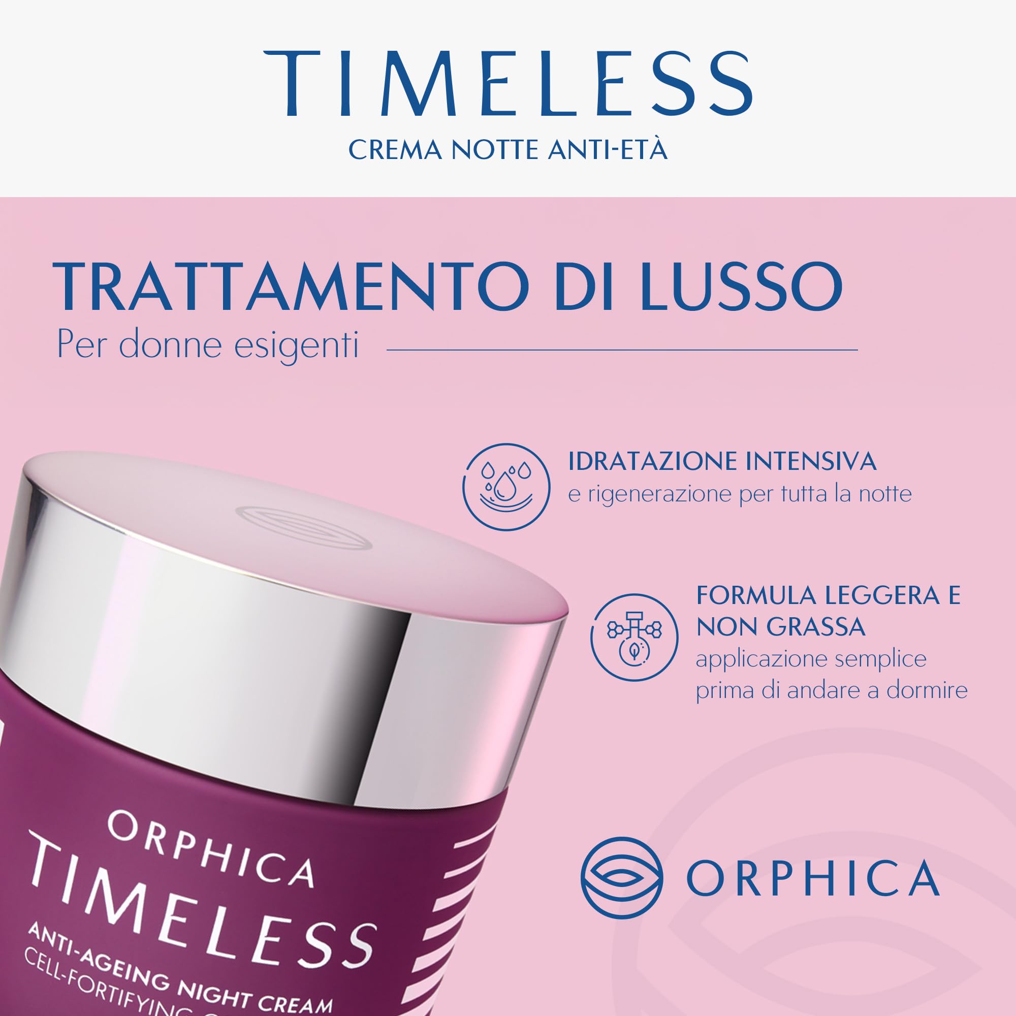 Orphica Timeless crema da notte anti-invecchiamento, 50 ml, rigenerante per la notte per le donne, idratante per la cura del viso, crema rassodante contro l'invecchiamento della pelle e le rughe