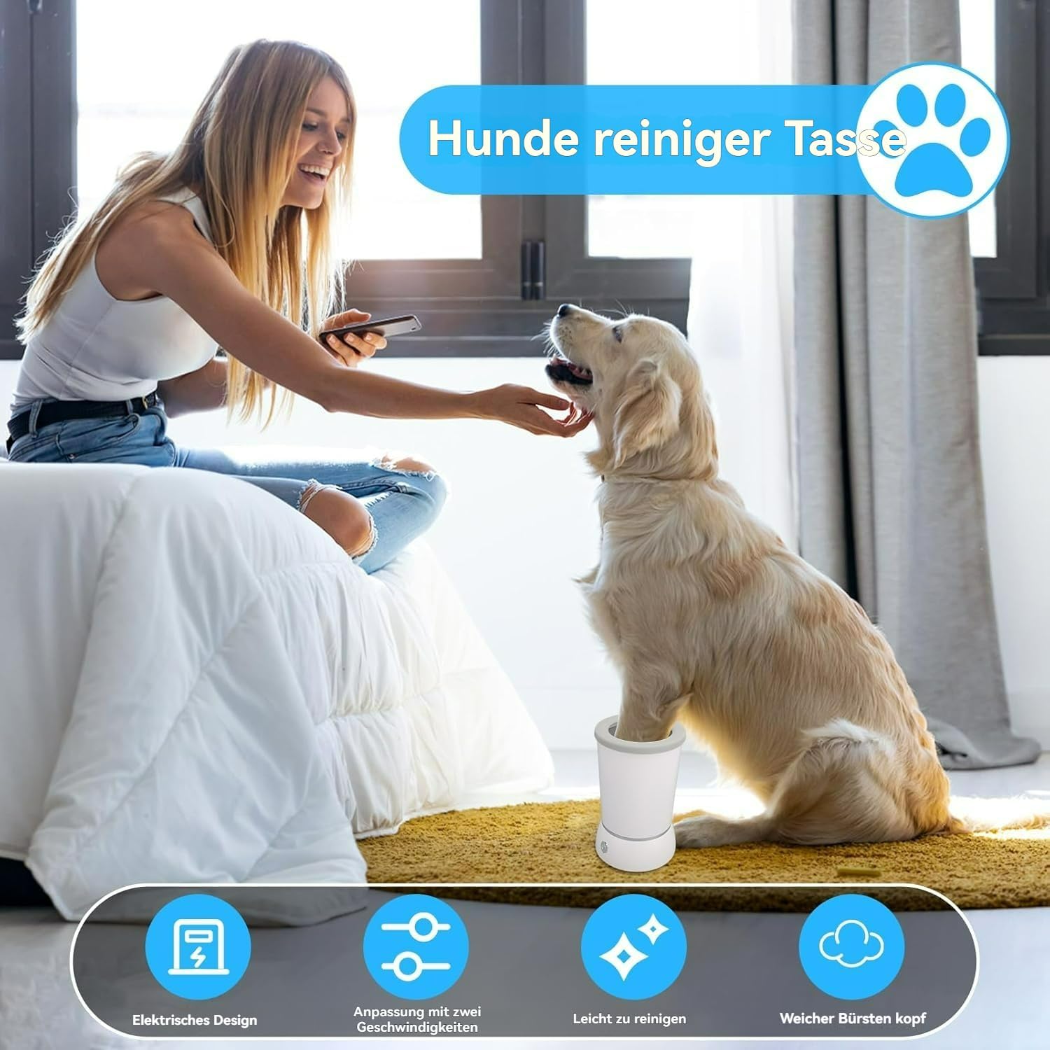 Pfotenjoy Pawclean Pro, Pfotenjoy Pfotenreiniger Für Hunde, Sanfte 360°-Reinigung, Extra Leise & Stressfrei, Usb Wiederaufladbar, Blitzschnell Gereinigt, Ultralange Standby-Zeit (A)