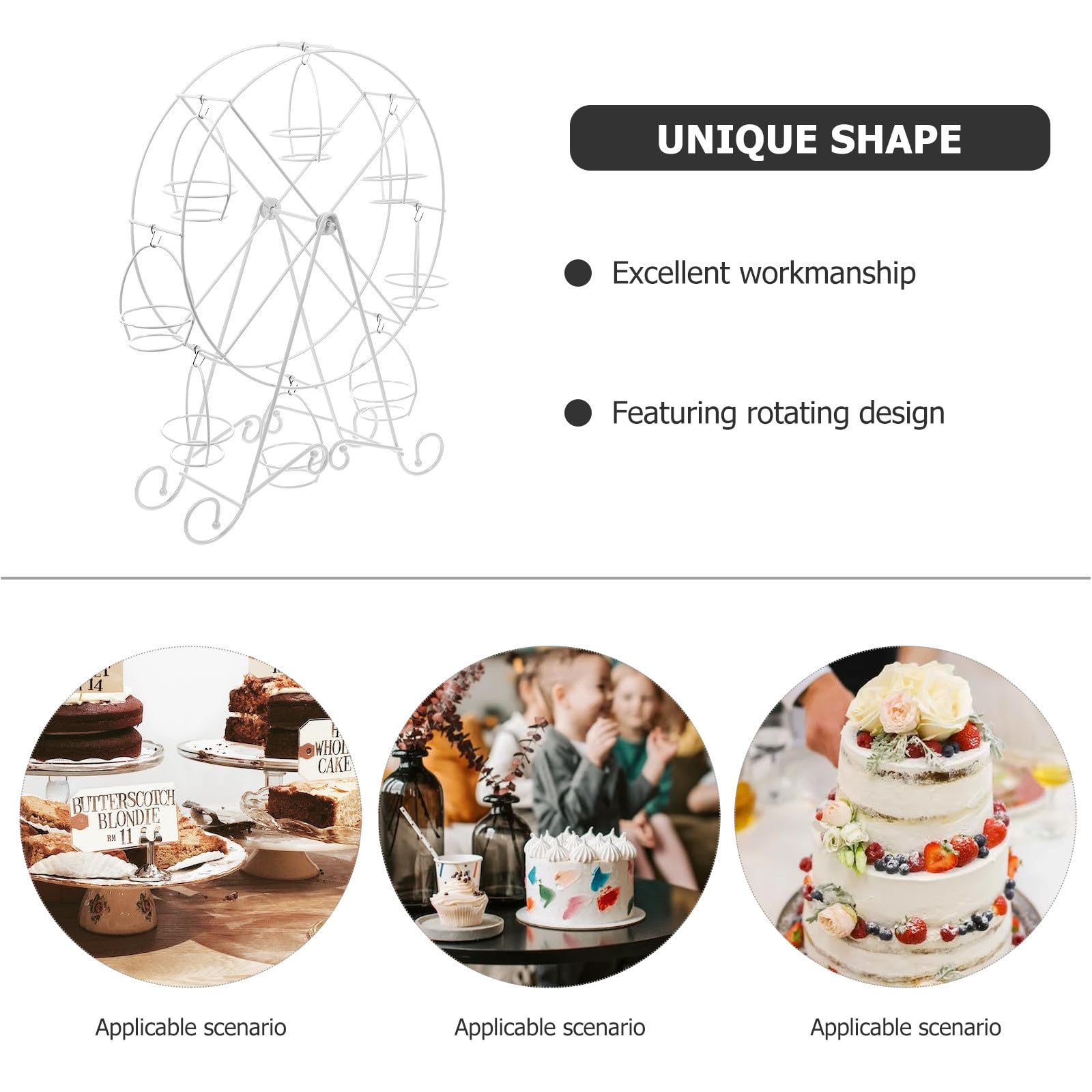 Zerodeko Présentoir à Cupcakes Mariage en Fer Blanc Design Rotatif Forme Grosse Roue Chic pour Fête Élégante Support Gâteau et Dessert Pratique et Moderne