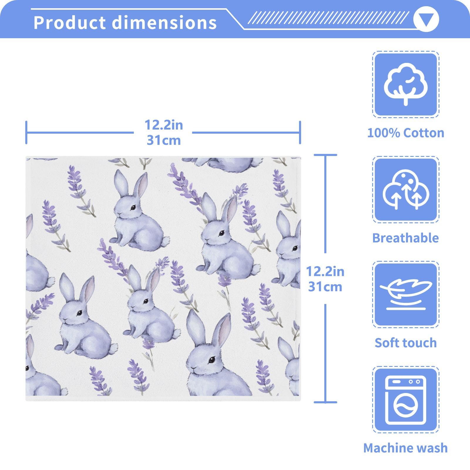 ALAZA Cotton Wash Cloths Set Face Cloths Washcloth Small 4 Pack Rabbit Lavender Absorbent Soft Fingertip Towels 12 x 12 Inches