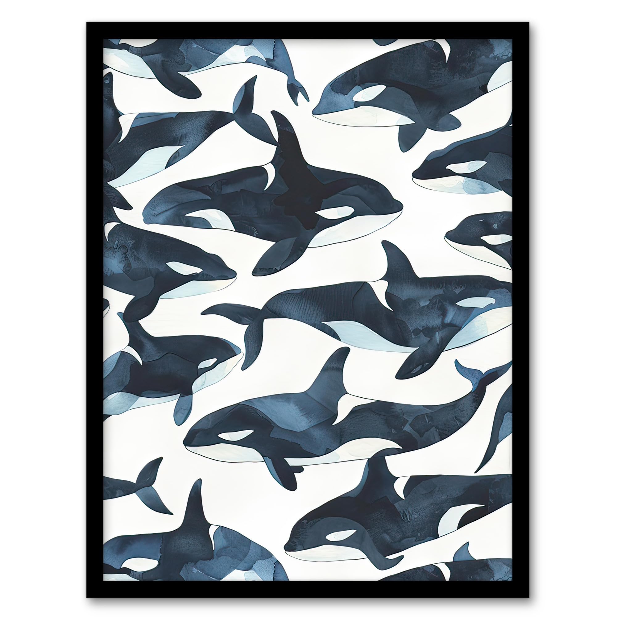 Artery8 Orca Killer Whale Bright Watercolour Pattern Living Room Artwork Framed Wall Art Print A4