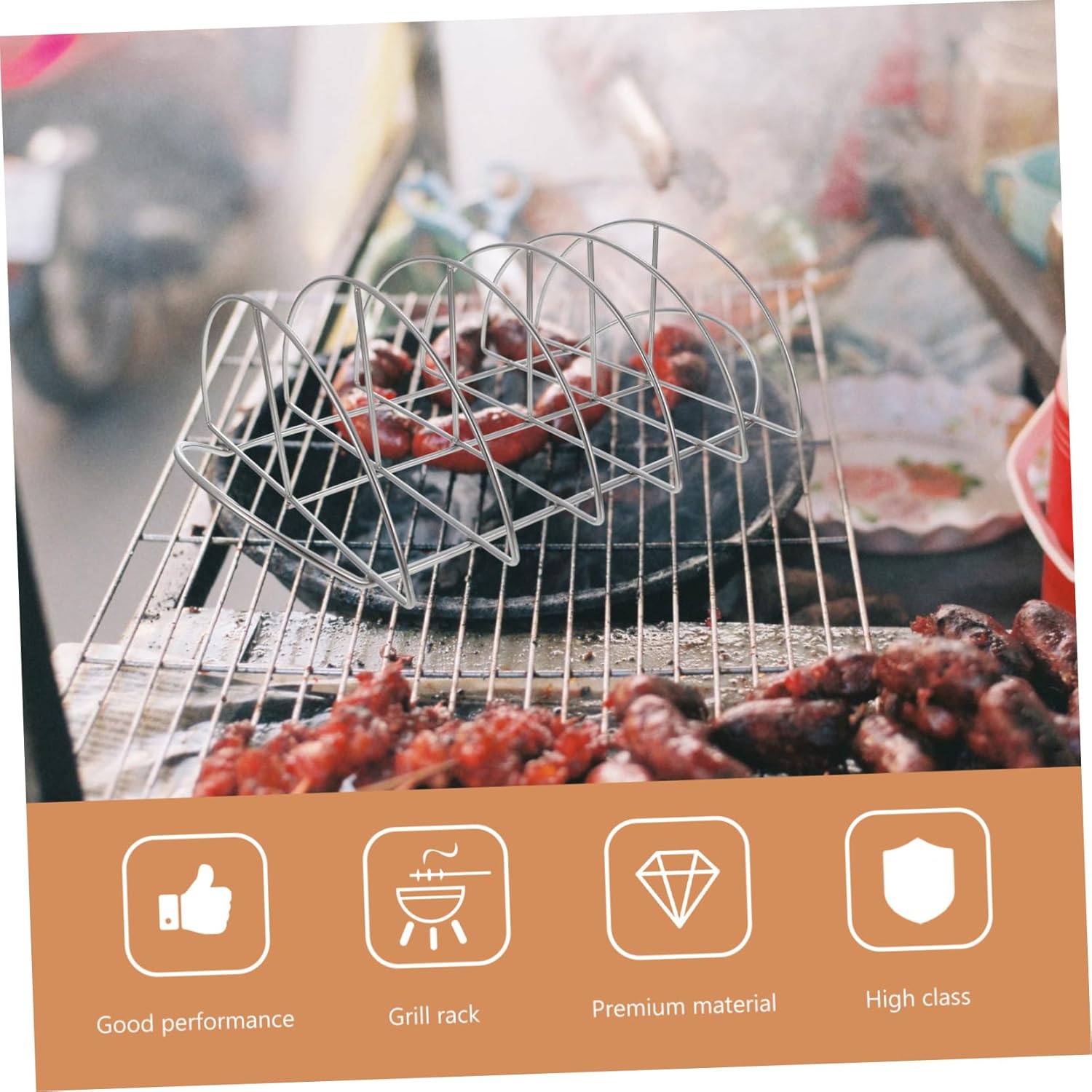 Professional BBQ Rib Rack Grill Accessory for Smoking Fast and Even Cooking for Camping Outdoor Grilling