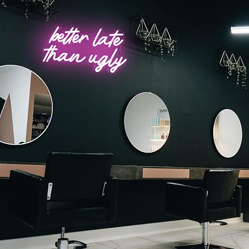 Miniatura 7 de Letrero LED de neón con texto en inglés Better Late Than Fey, letreros luminosos con palabras rosadas, letras de neón para decoración de pared,