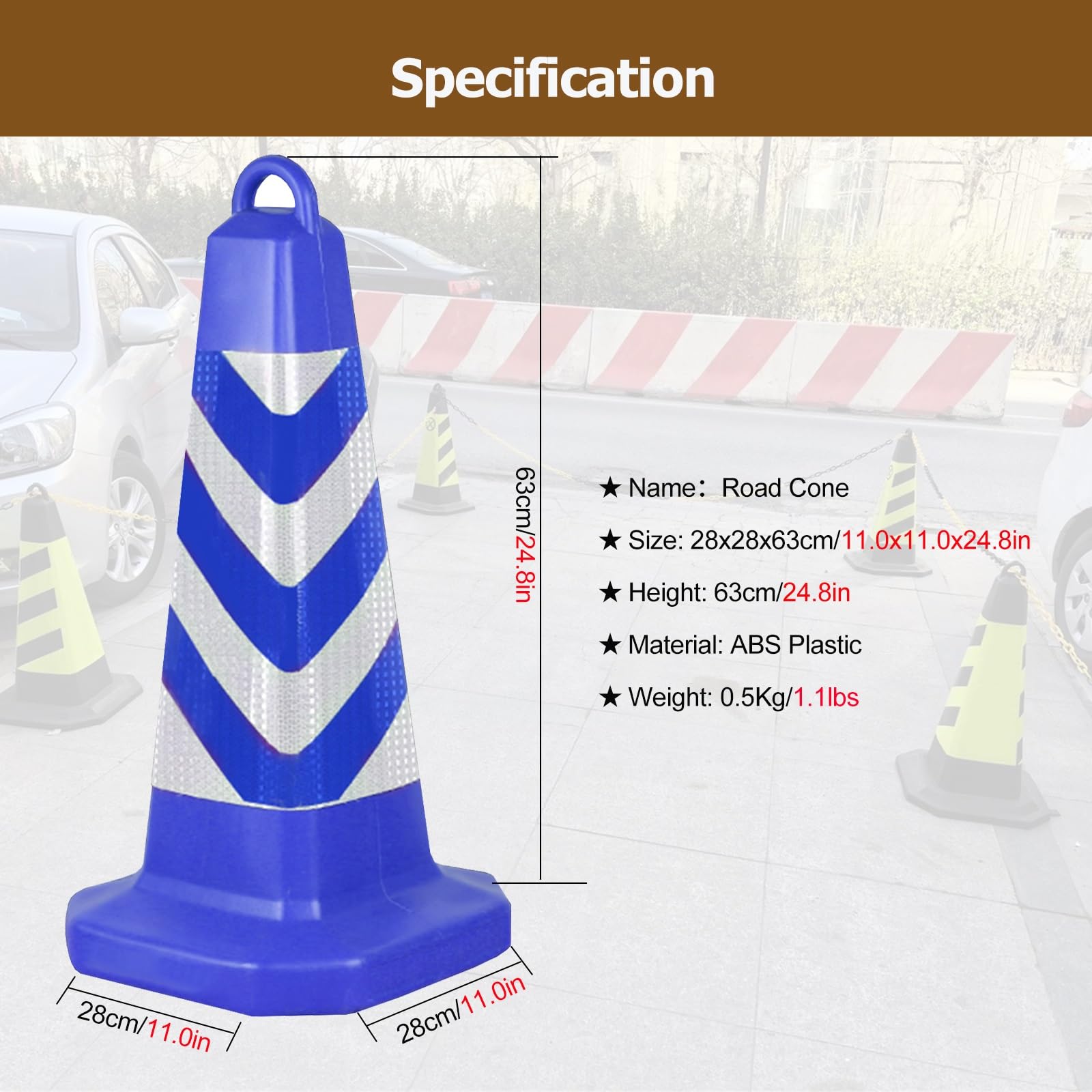 Poteaux de stationnement, Lot de 12 cônes de signalisation Bleus légers de 63 cm (24,8 po), cônes de sécurité durables en ABS avec poignée et 2 Tubes de Sable, cônes de stationnement réfléch
