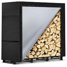 4ft Firewood Rack Outdoor with Waterproof Widened Cover, Heavy Duty Firewood Holder, Powder-coated Wood Rack with Hooks, Firewood Storage Rack for Fireplace Deck Patio
