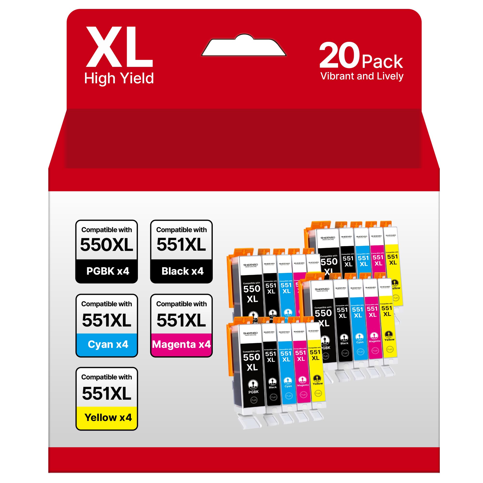 SHEENGO PGI 550 XL CLI 551 XL Kompatible für Canon 551 551 XL Multipack CLI 551 XL CLI-551XL CLI-551 551XL 550XL PGI 550 für Canon MX925 Druckerpatronen MX925 IP7250 IX6850 MX920 MX725 (20er-Pack)