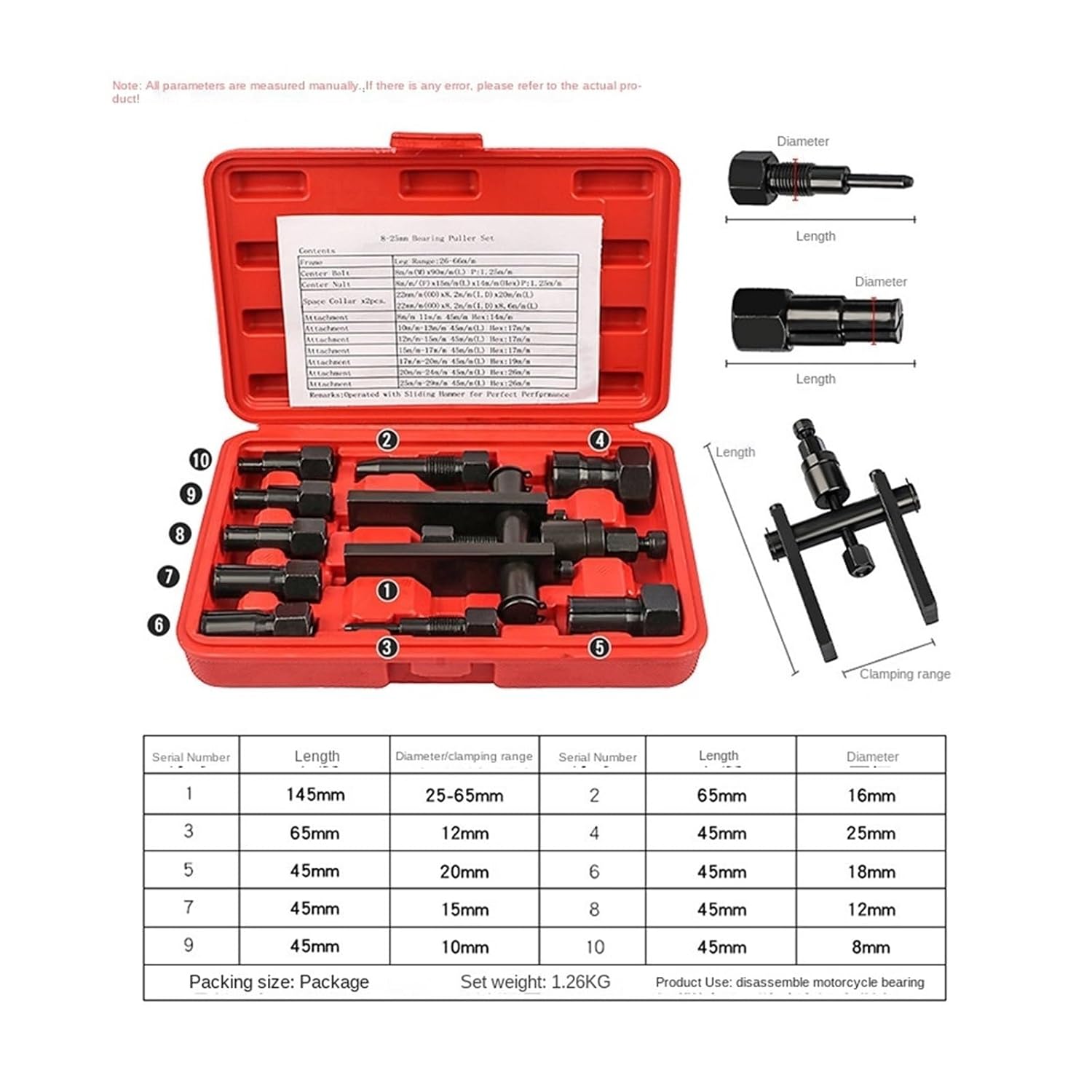 10pcs Motorcycle Bearing Puller Kit Two-Jaw Bearing Removal Tool Puller Extractor Bearings with Box
