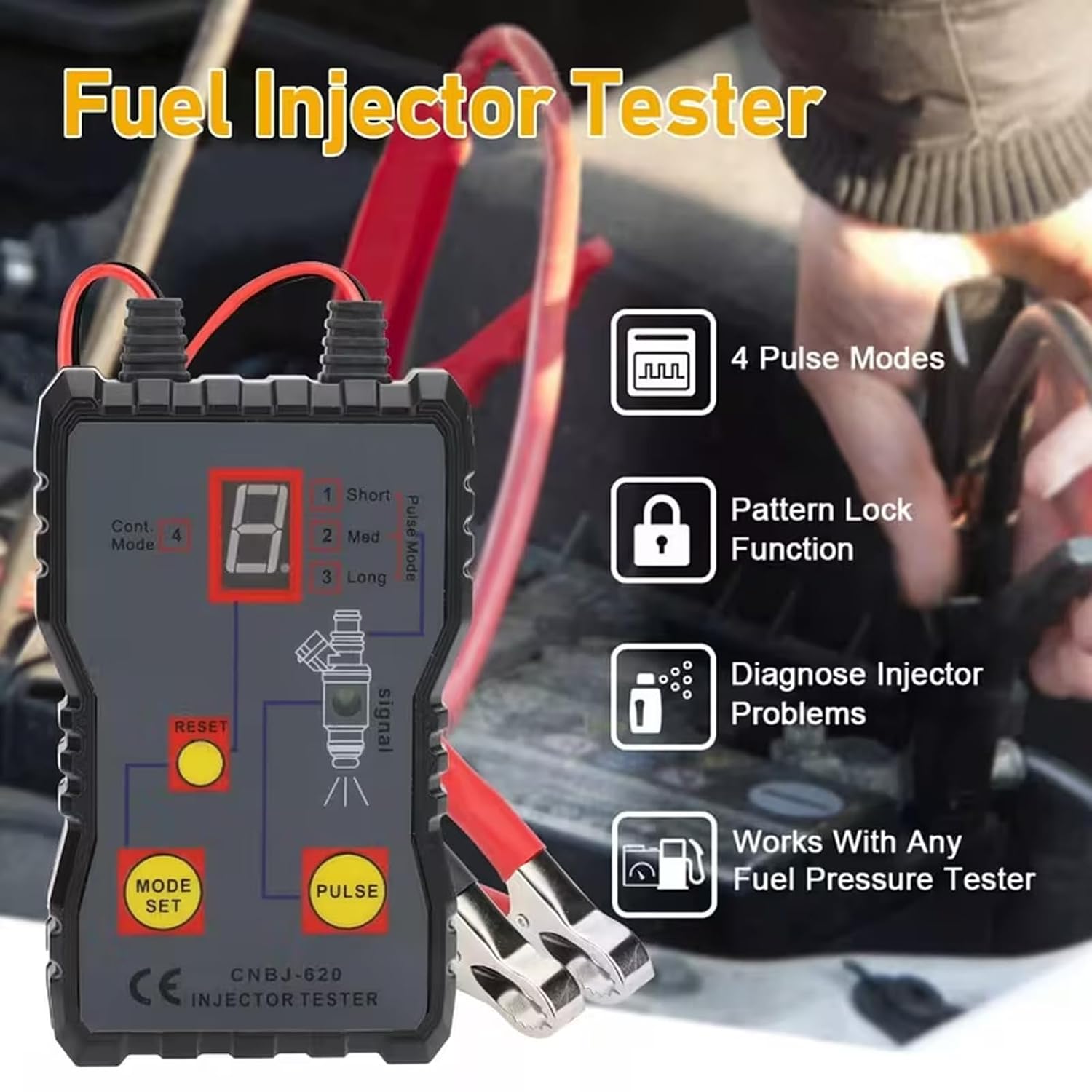 Universal Fuel Injector Tester and Cleaner Tool Kit, 4 Pulse Modes, Dual Channel for 2 Injectors, 12V/5V, with Adapters, DIY Diagnostic & Cleaning for Cars Motorcycles EFI Gasoline Engines