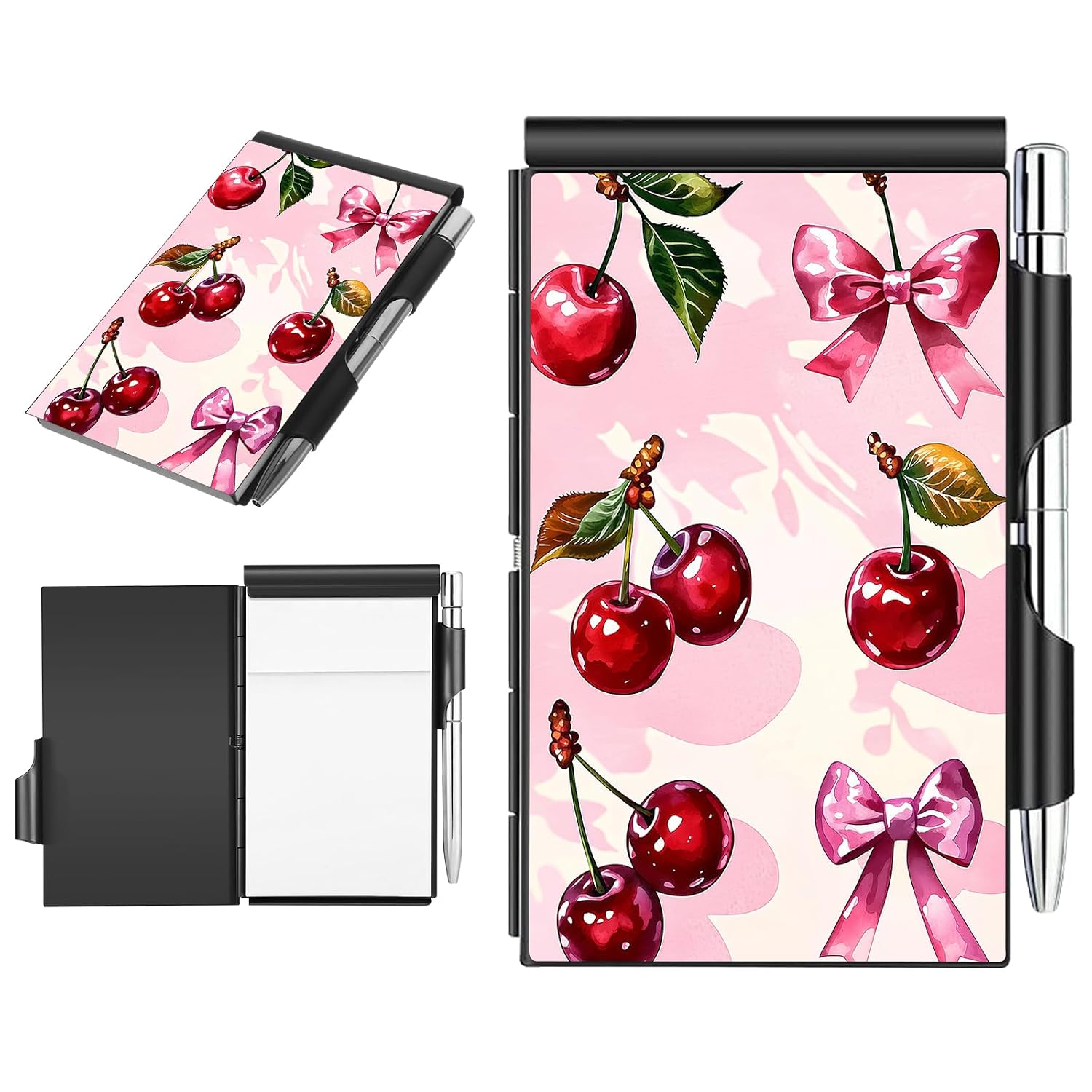 BFDHGQZC Metal Pocket Notebook with Pen,Cherry & Bows