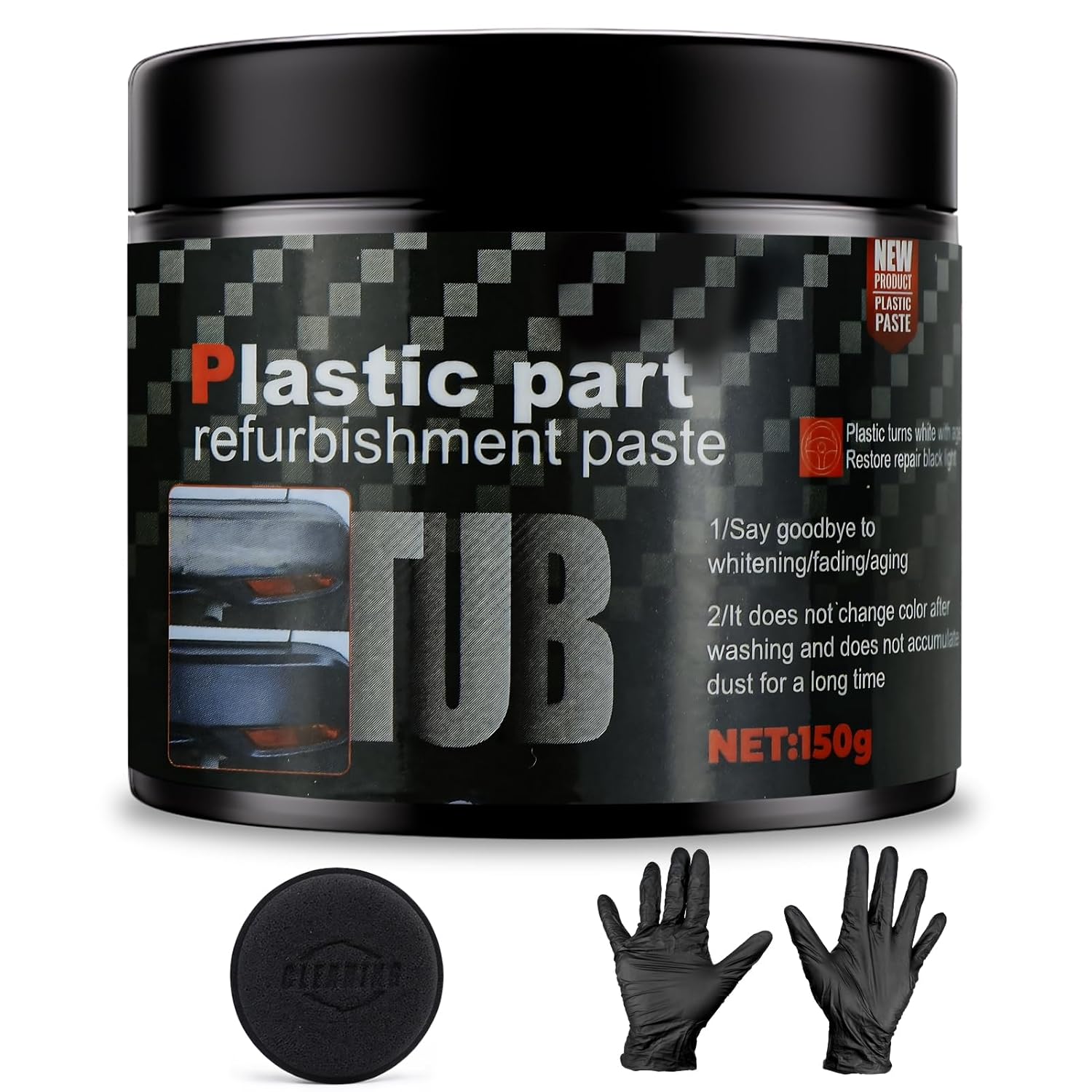 JAOJAO Plastic Restorer Black Trim Restorer Plastic Restore for Cars with Gloves Sponge Faded Black Plastics Car Trim to Like New Finish Long-Lasting Shine Car Restoration, 5.3Oz