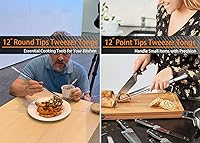Vista 4 de JETKONG Juego de 6 pinzas de cocina de acero inoxidable de 12 y 6.3 pulgadas, pinzas de chef profesionales para cocinar, reparar, mariscos