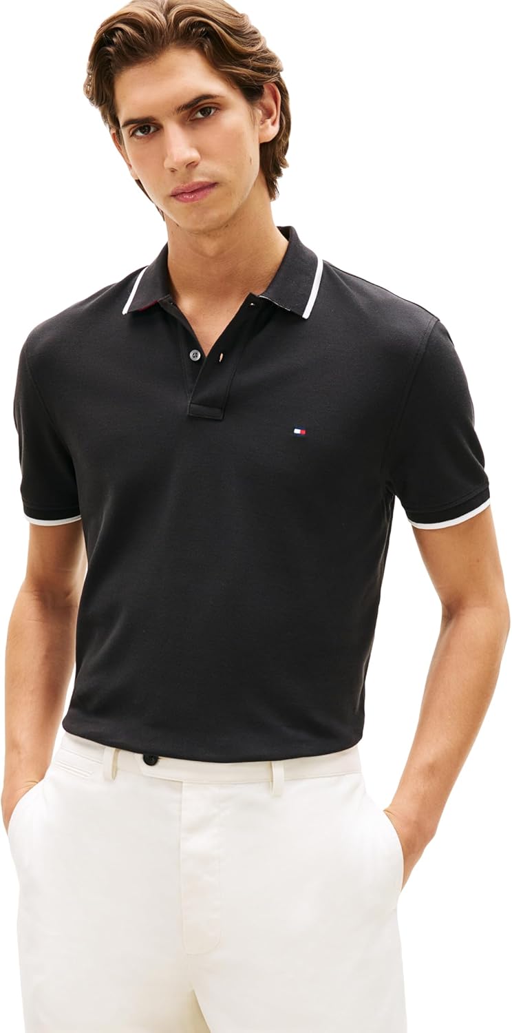 Tommy Hilfiger Men's Short Sleeve Casual Polo Shirts in Regular Fit with Contrast Collar and Cuff Designs