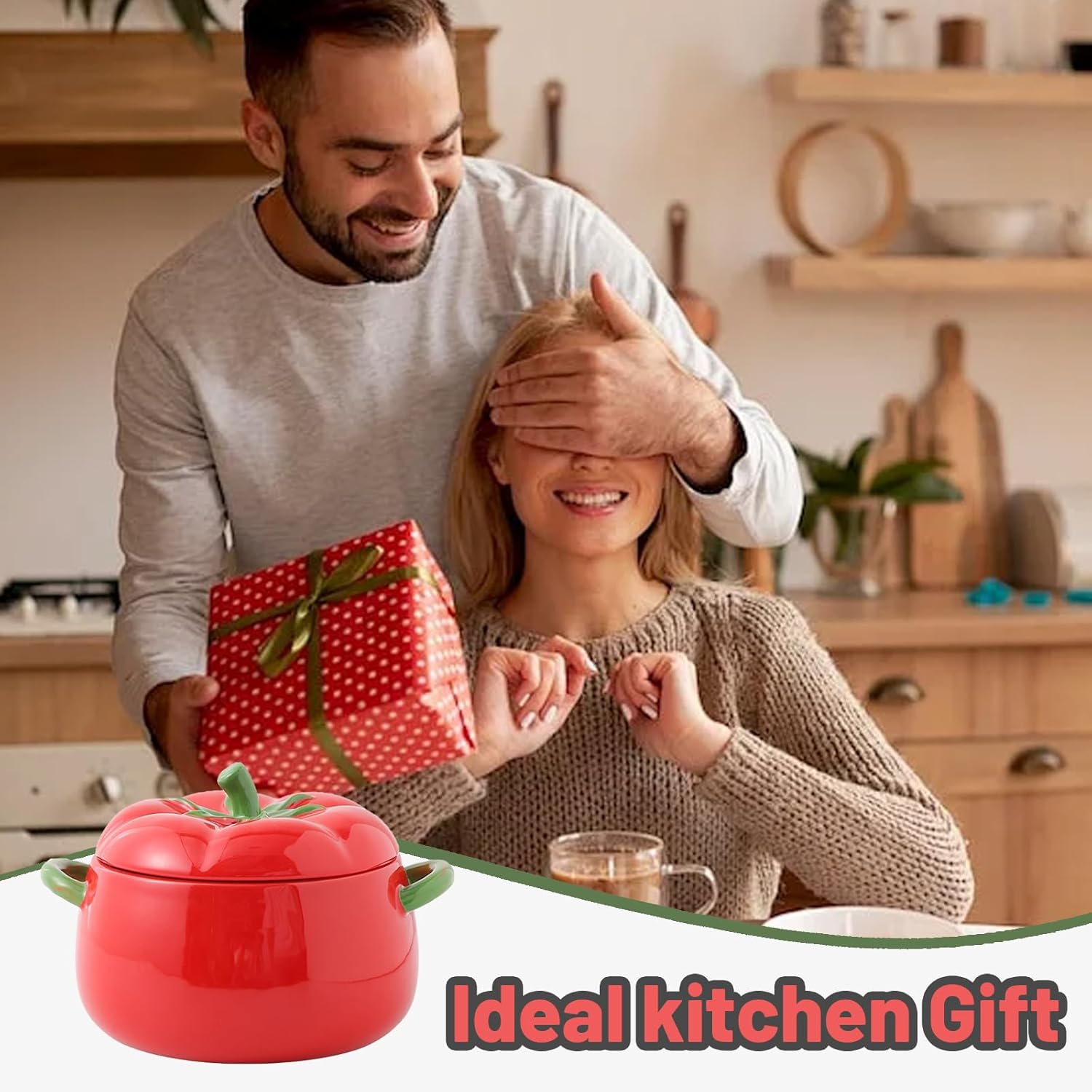 Ceramic Soup Bowls with Lid, 30 OZ Tomato Soup Serving Bowls with Dual Handle, Creative Cereal bowls for Soup,Fruit & Rice, Kitchen Bowl Suitable for Microwave, Oven & Dishwasher (Red)
