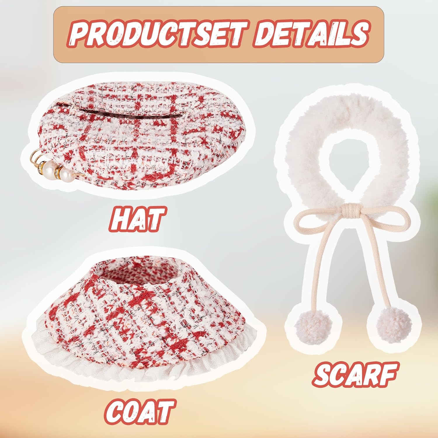 Vintage Plaid Outfit Set for Labubu 15cm/17cm Dolls,Fashion Doll Clothes for Labubu,Accessories for LABUBU,Clothes 3 Pieces Set Including Beret Hat, Cape Coat & Scarf for LA BUBU (No Doll)