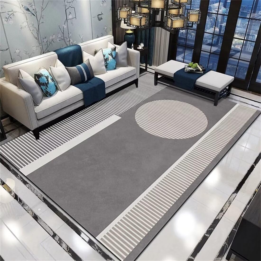 Tapis de chambre fille 60x120cm design géométrique gris lavable