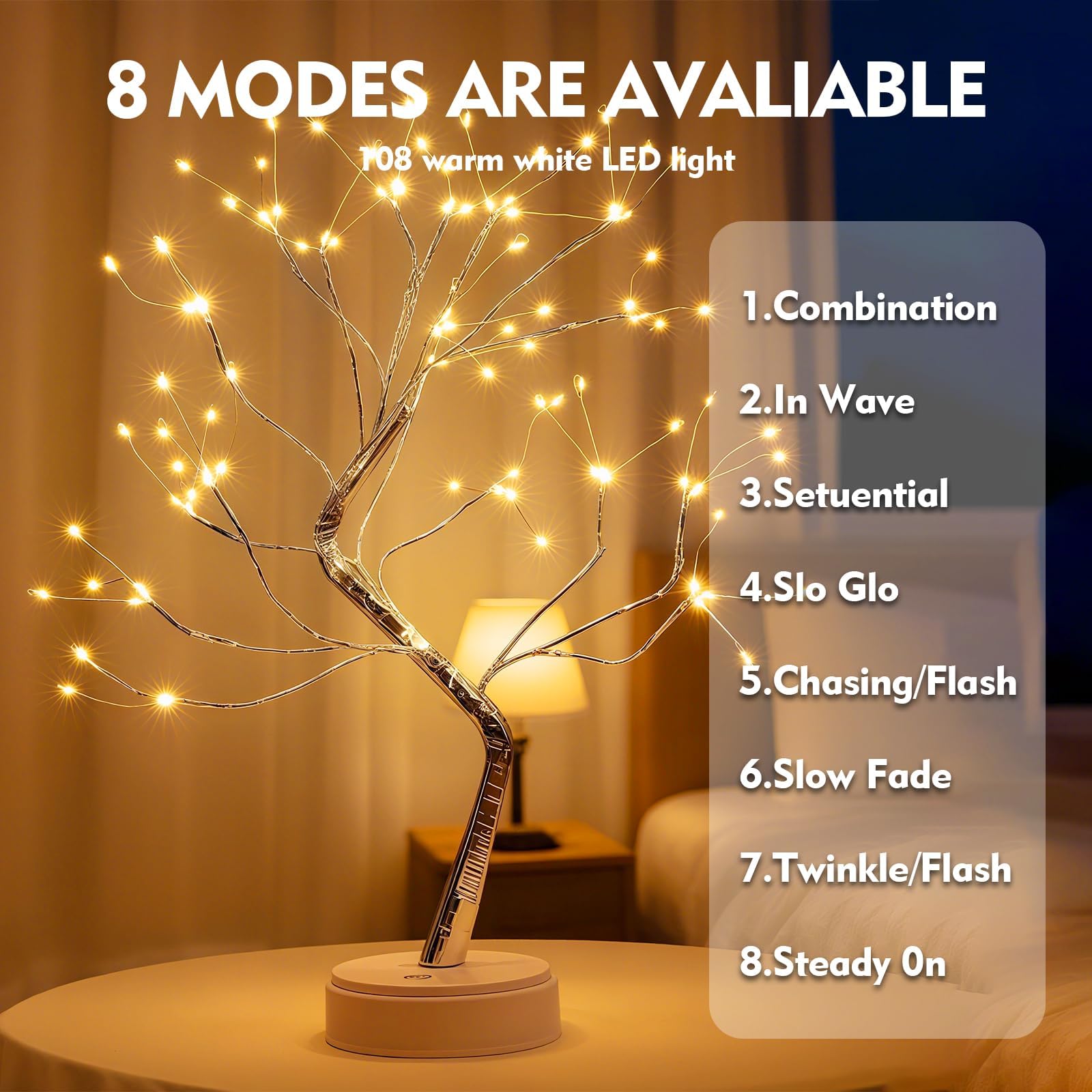 LED Lichterbaum mit 108 LEDs,8 Modi Dimmbar, USB/Batteriebetrieben,Warmweiß Baum Lampe mit Fernbedienung & Timer,Verstellbare Äste,Deko Lampe für Wohnzimmer Schlafzimmer Weihnachten