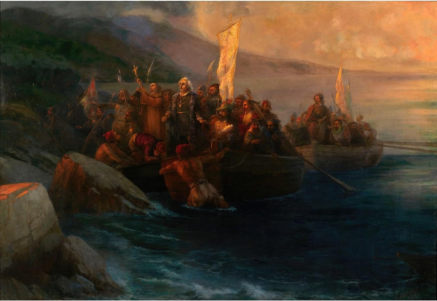 ArtDirect The Disembarkation of Christopher Columbus with Companions on Three Launches, on Friday 12th October 1492, At Sunrise, on an American Island Named San Salvador Unframed Art Print Giclee Poster by Ivan Konstantinovich Aivazovsky