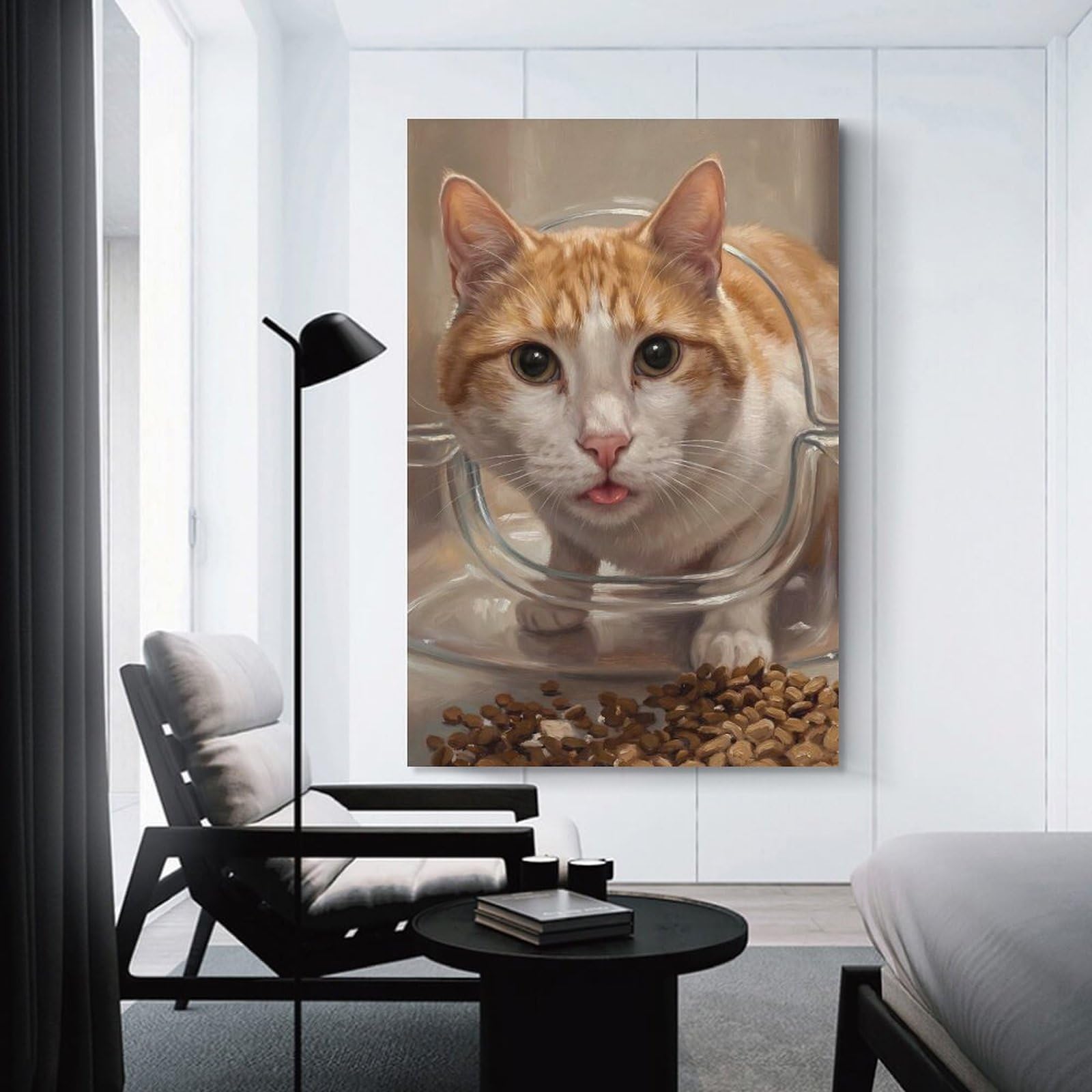 Junmoney Cat Eating Meme Canvas Art Print 12x18inch(30x45cm), for Gallery Wall Layouts in Home Or Office, Decorative Artwork with Flexible Styling