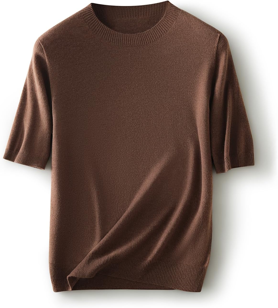 Women's Merino Wool Blend Sweater Fall Winter Crew Neck Short Sleeve First-Line Ready to Wear Seamless Knit Pullover