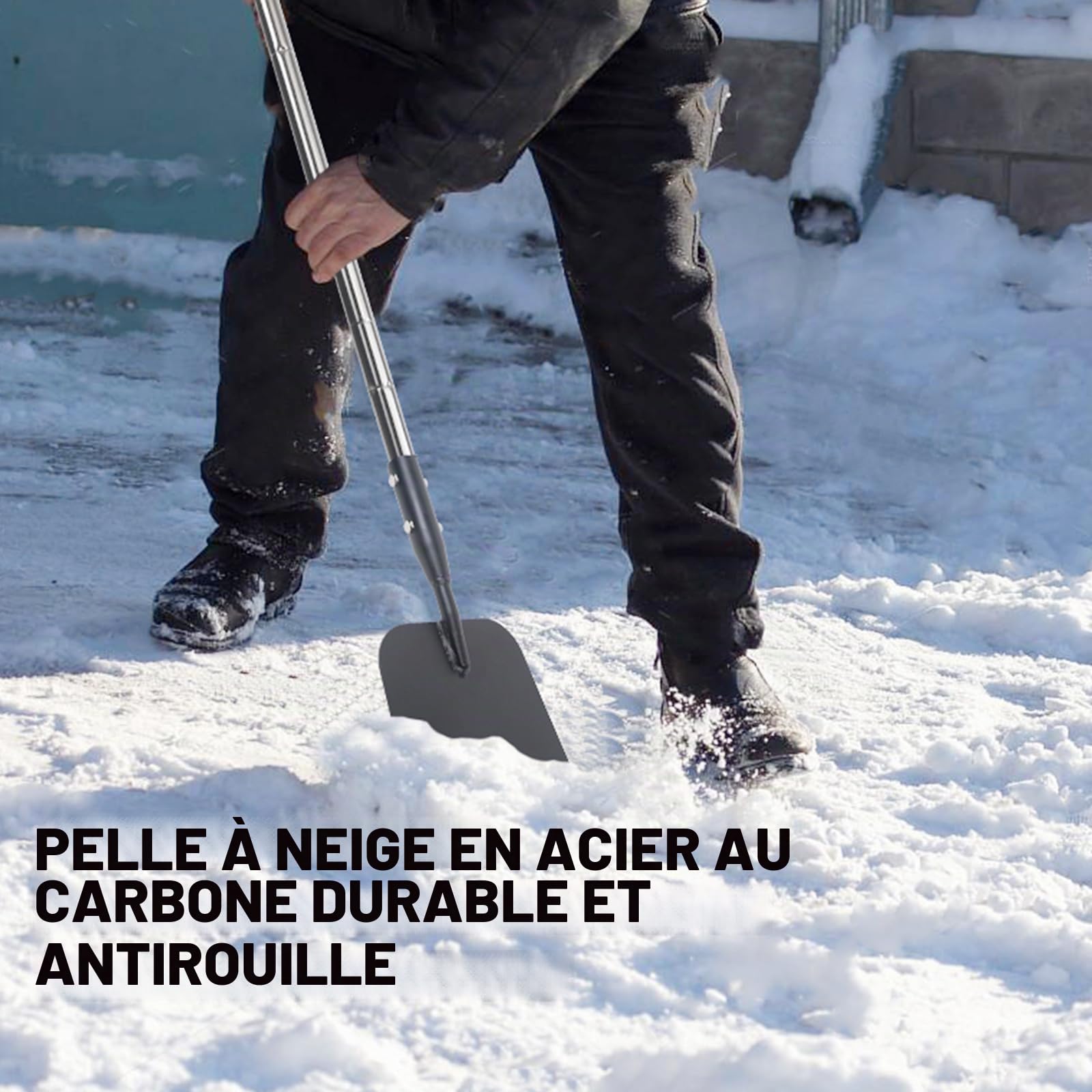 BARAYSTUS Pelle de jardin multifonction en acier au carbone, grattoir à glace avec poignée réglable pour lutter contre les mauvaises herbes, la glace dure et la neige gelée sur les trottoirs et les