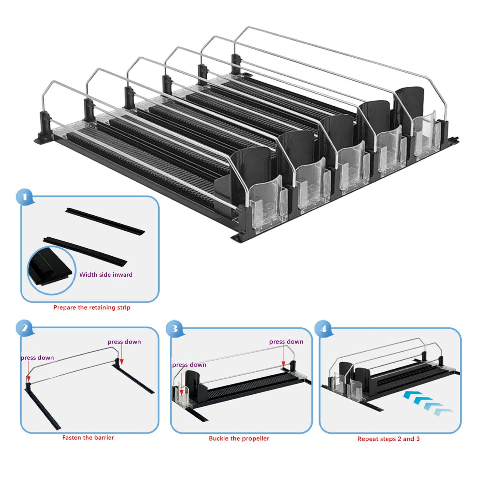 Organizador de Bebidas para Refrigerador, Dispensador de Latas Apilable, de Gran Capacidad, con Mecanismo Automático de Empuje para Estantes, 5 Filas Negro, Individual