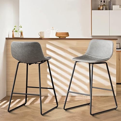 Miniatura 109 de HeuGah Juego de 4 taburetes de bar de piel sintética, sillas de bar de 26 pulgadas con respaldo, taburete de mostrador moderno para isla de cocina