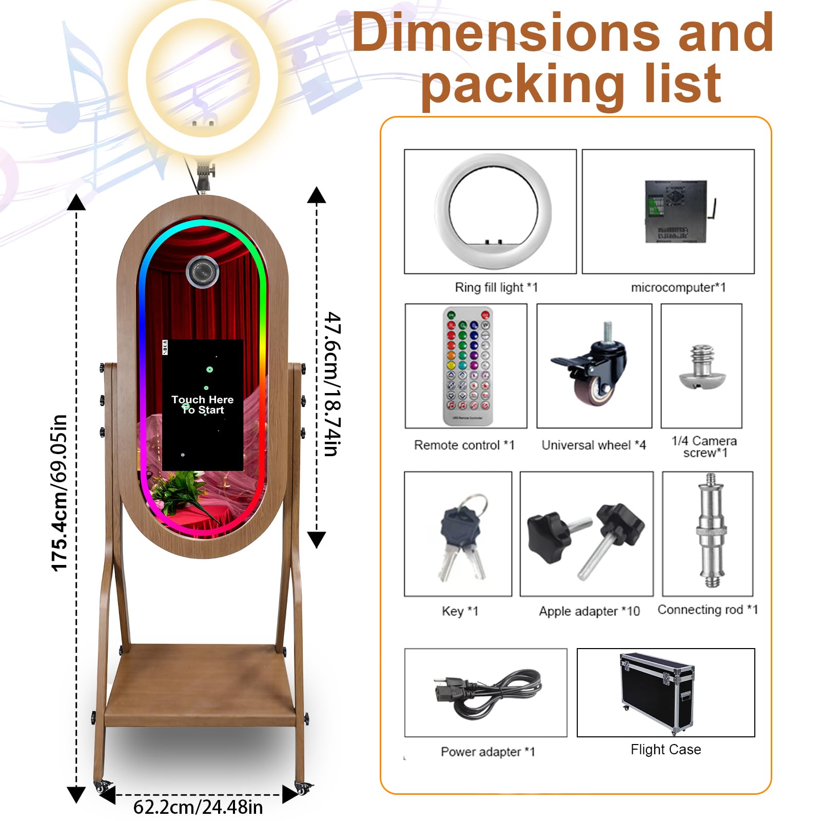 Cabina de fotos portátil con espejo mágico con pantalla táctil de 21.5 pulgadas, embalaje de funda de vuelo, cabina de fotos con espejo para selfie, cabina de fotos para bodas, fiestas