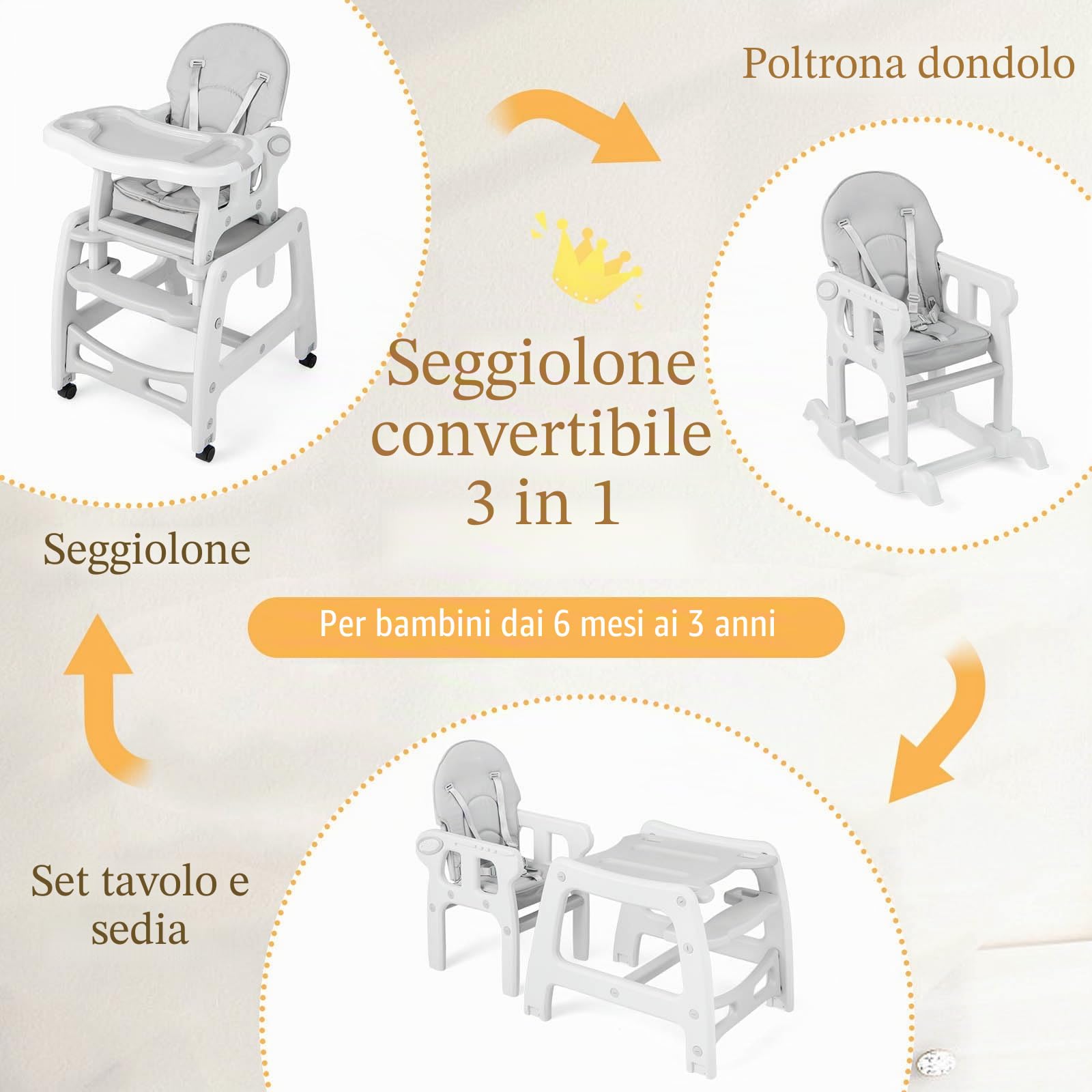 Lifezeal Seggiolone per Bambini 6 a 36 Mesi con Funzione Dondolo, Doppio Vassoio Rimovibile e Cuscino del Sedile e Poggiapiedi, Seggiolone Combinato con Cintura di Sicurezza