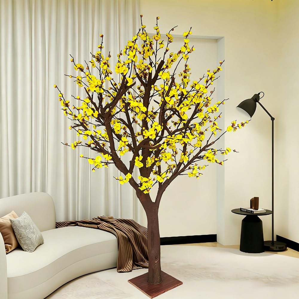 Artificial Yellow Plum Blossom Tree, Large Fake Flower Freestanding Simulation Floral for Living Room Hotel Wedding Indoor Floor Decor(3.5M)