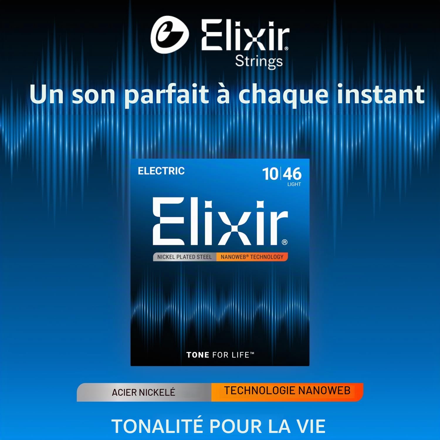 Elixir Cordes pour guitare électrique avec revêtement NANOWEB, Light (.010-.046)