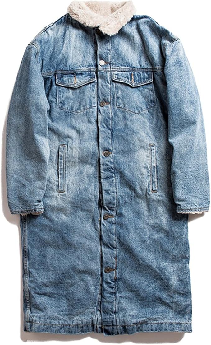 Amazon 日系ゆったり デニムコート ロング丈 ジージャン Gジャン メンズ 裏ボア デニム ジャケット アウター ブルゾン 防風防寒 L コート ジャケット 通販