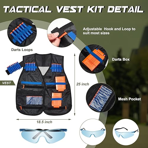 Miniatura 3 de Motionchic 4 piezas de chaleco táctico para niños, máscara táctica incluye 2 juegos de chaleco táctico, kit de 2 piezas de máscara completa para