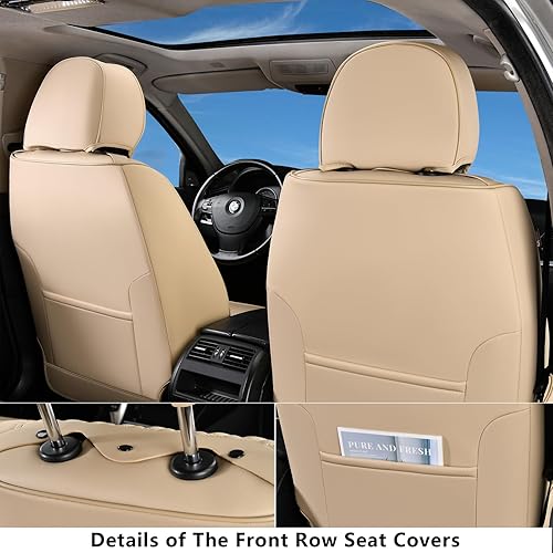 Miniatura 10 de Coverado Juego de fundas de asiento delantero y trasero para automóvil, para 5 asientos, impermeable, de lujo, de piel, protector, ajuste universal