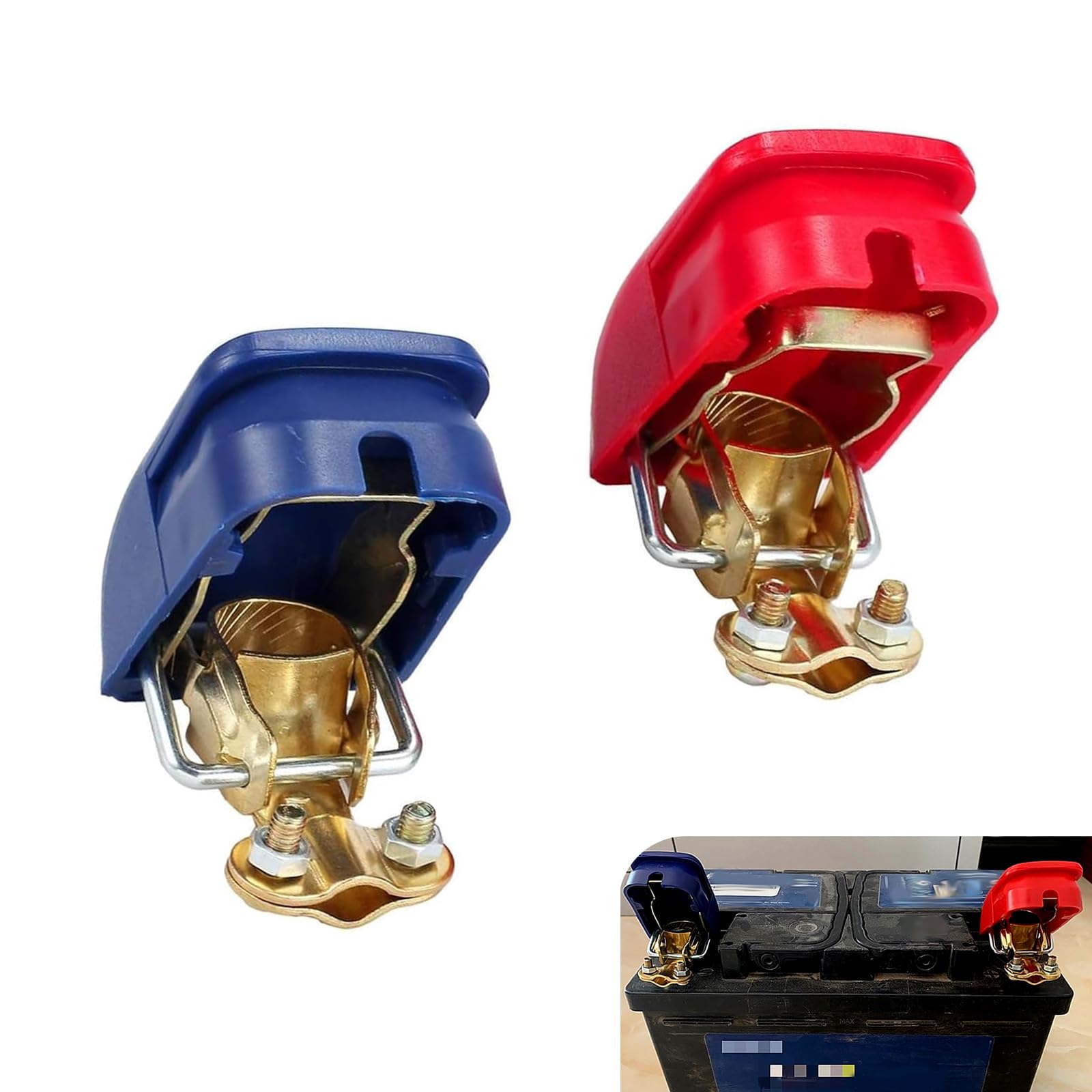 WZP 2PCS Quick Release Battery Terminal Connectors, Brass Quick Disconnect Battery Terminal, Secure Connection Battery Clamps, Negative and Positive, Universal for Most Cars Trucks Suvs (Blue & Red)