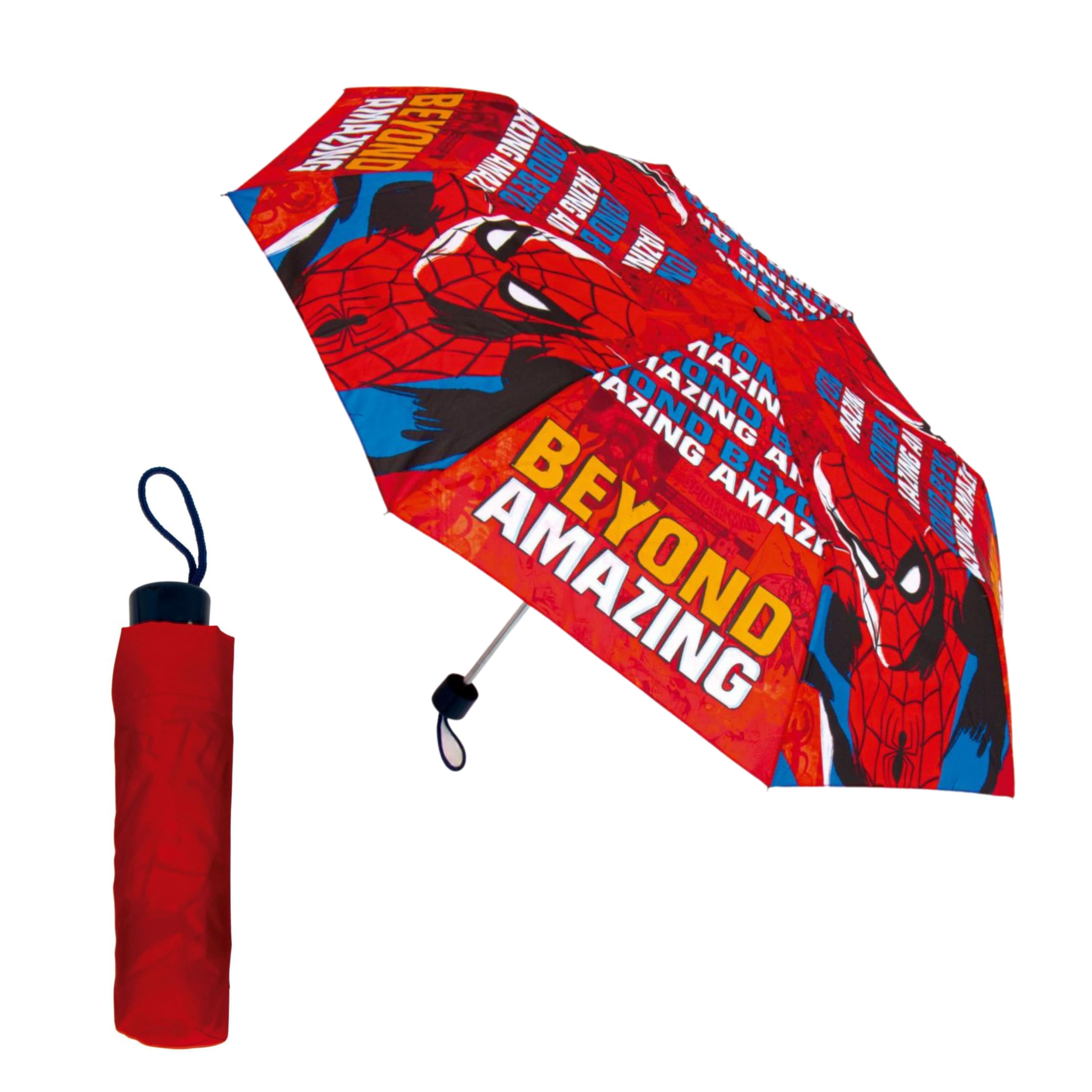 Marvel Spiderman Ombrello Pieghevole Compatto, Ombrello per Ragazzi, Struttura ad Alta Resistenza, Ombrello Classico dal design Spiderman - Blu