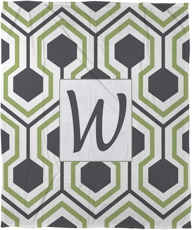 Manual Woodworkers & Weavers Coral Fleece Throw, 50 by 60-Inch, Monogrammed Letter W, Grey Honeycomb