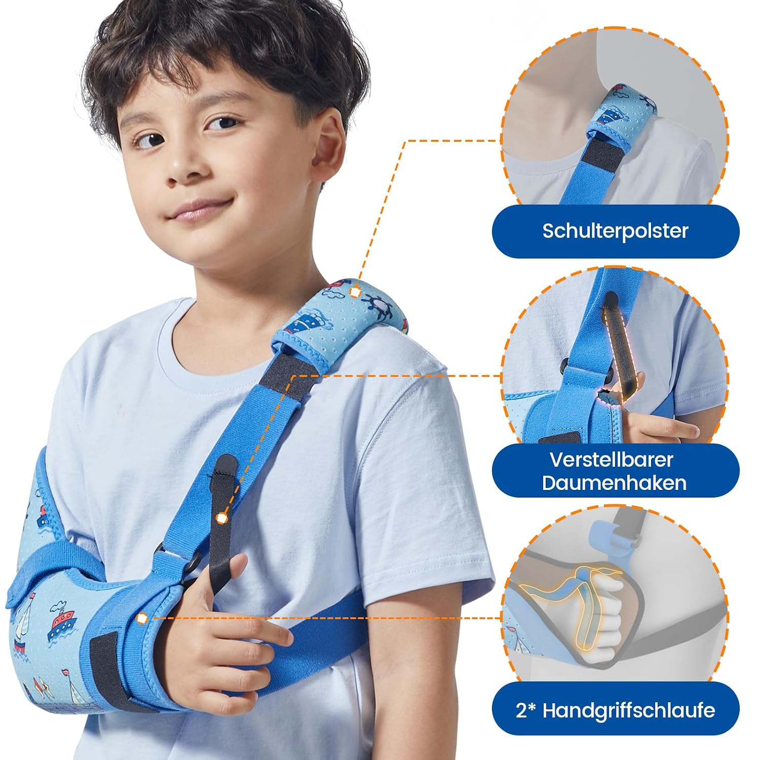 Kids Arm Shoulder Sling with Waist Strap, Immobilizer Brace Support for Broken Arm, Collarbone, Elbow, Wrist (Comfort Version, Right, XS,22.5-26 inch)