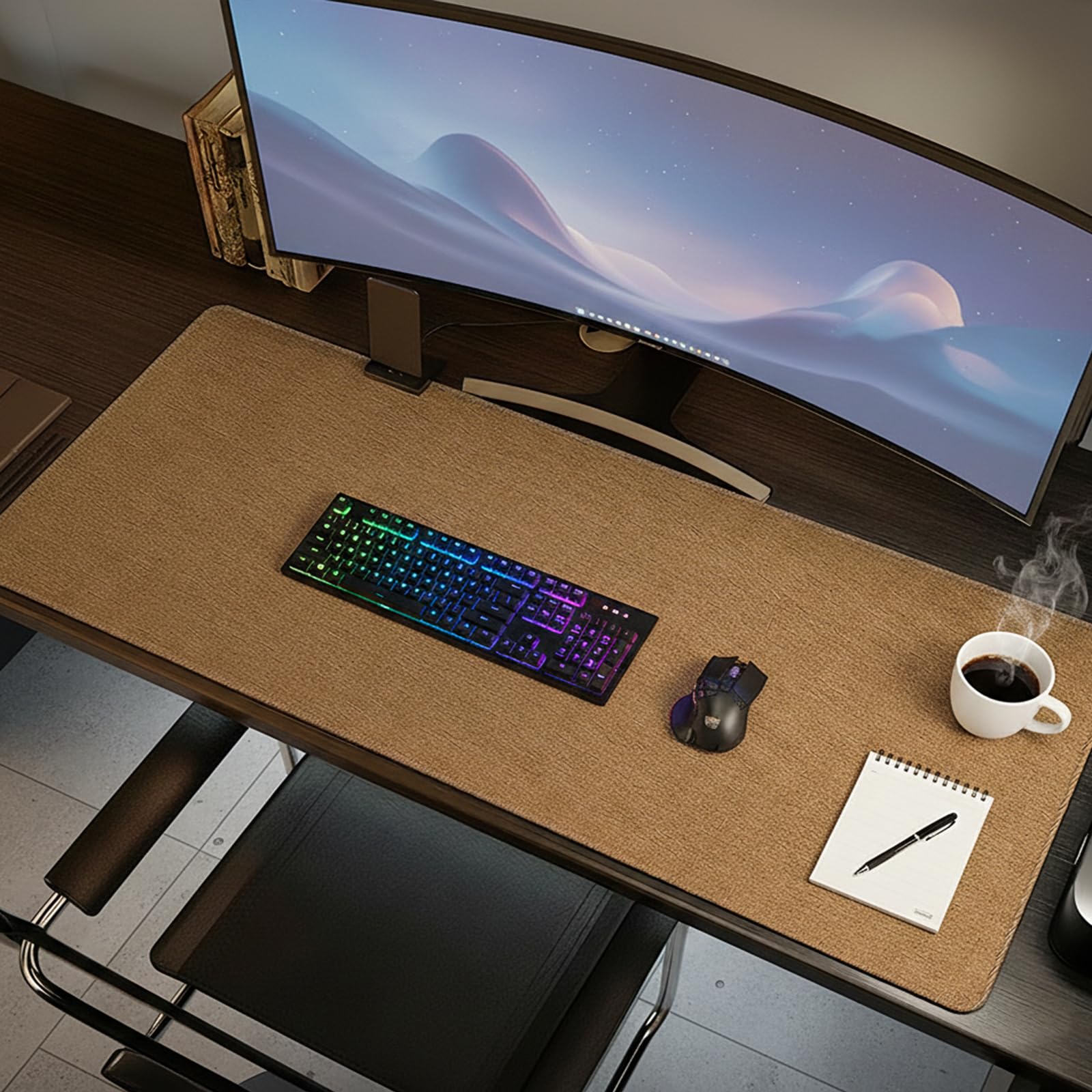 DAWNTREES 40x100cm Desk Pad, Khaki Large Pad, Extra Large Keyboard Mat, Computer XL Desk Pad