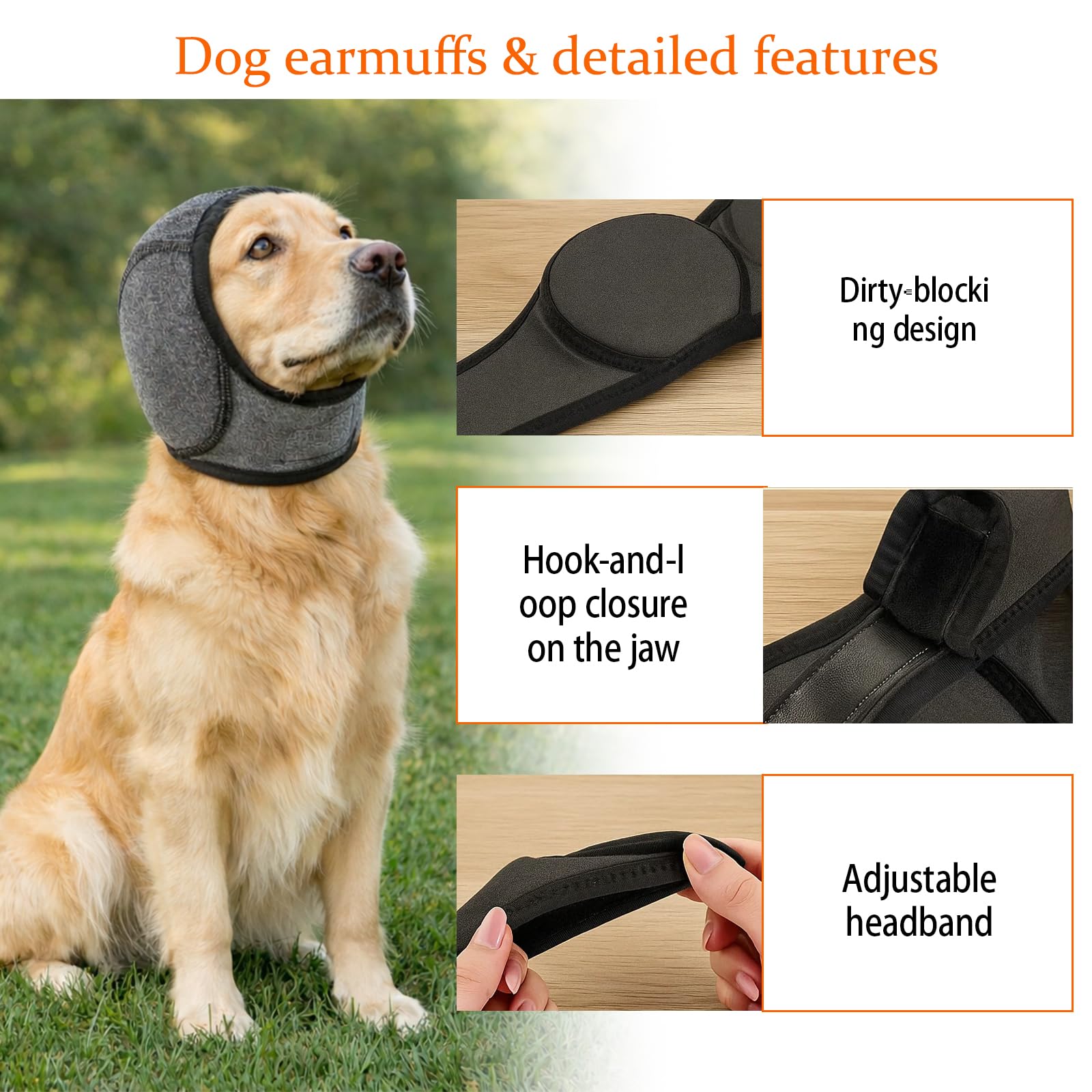 Protector de oídos para perros con reducción de ruido, protección auditiva impermeable para perros, protector de oídos ajustable para perros para el alivio del ruido, nadar, aseo (Gris)
