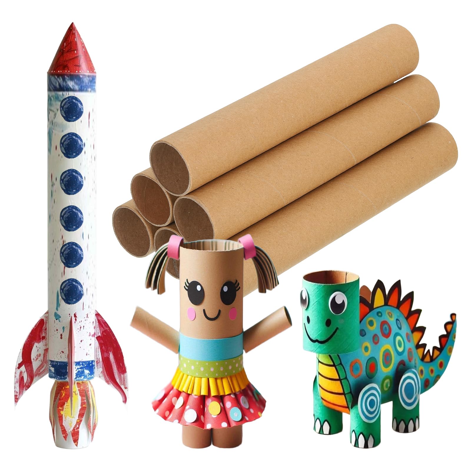PATIKIL 6 Pcs Cardboard Tubes 1.6 x 9.8 Inch Toilet Paper Rollers Bulk for Crafts Empty Round Towel Tissue for Creative Design Crafting Supplies, Brown